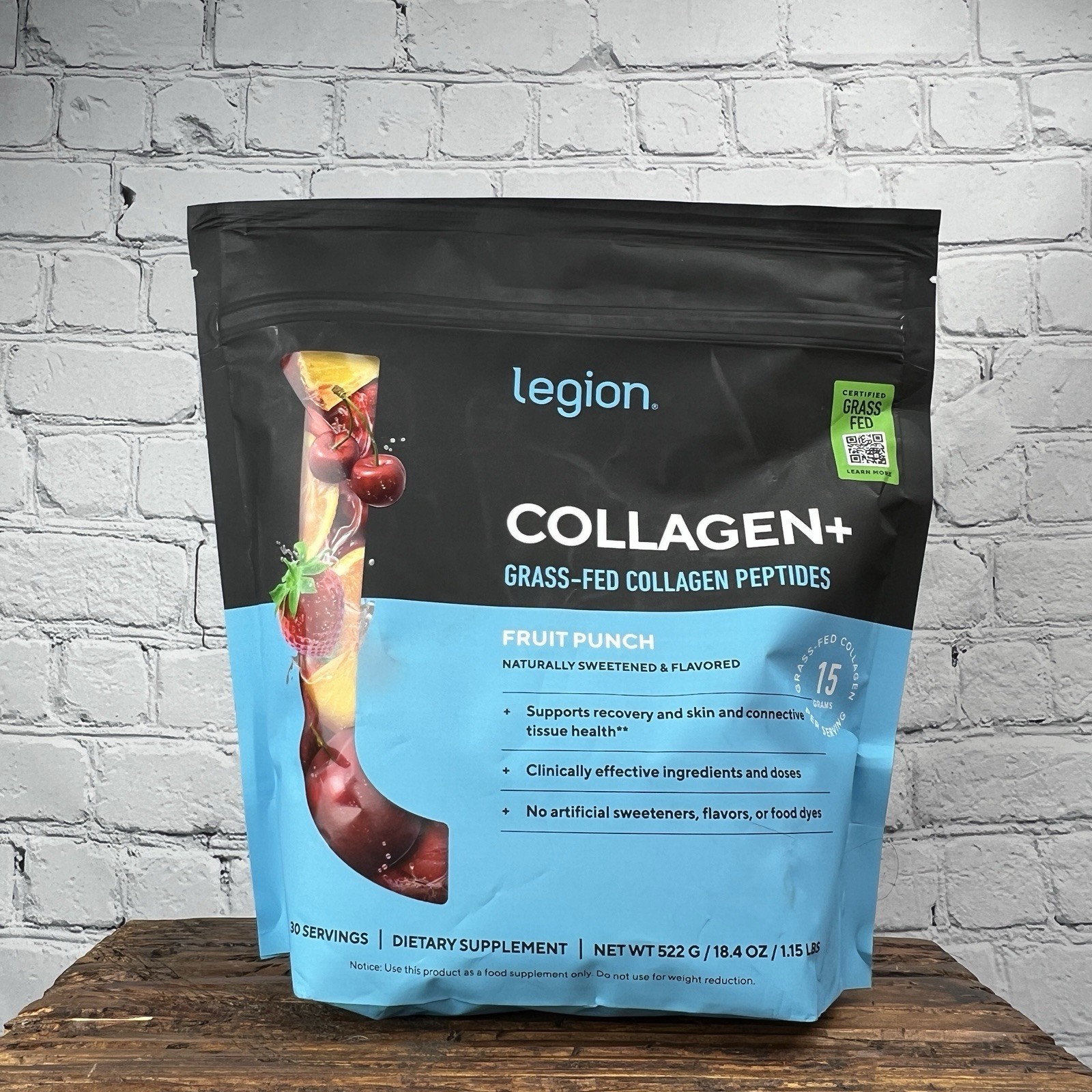 Legion Collagen+ Grass-Fed Collagen Peptides Powder Fruit Punch 20.4oz