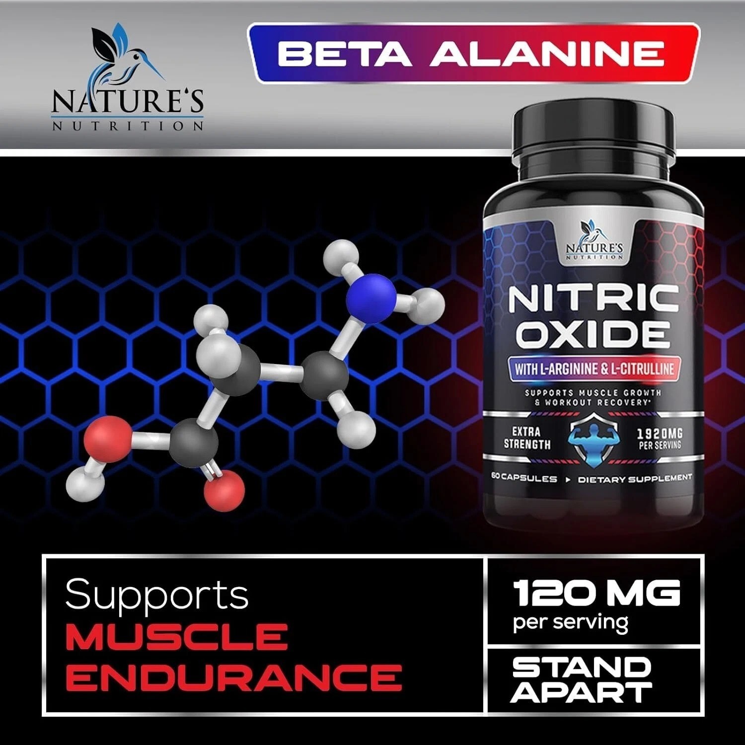 Nitric Oxide Booster 3000mg L-Arginine 3X Extra Strength Capsules