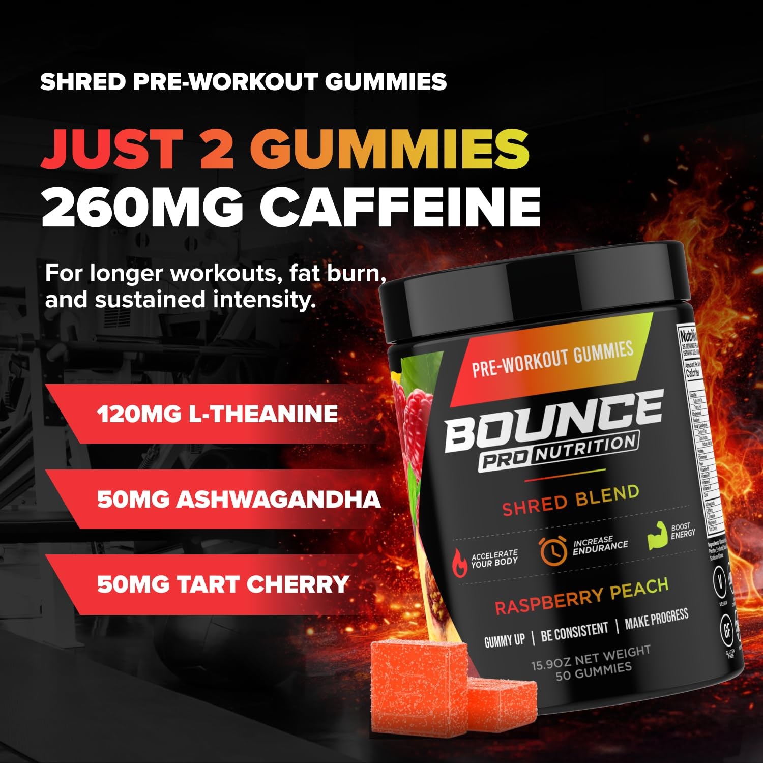 Bounce Pro Shred Blend Pre Workout 50 Vegan Caffeine For Energy 50 Count Pack