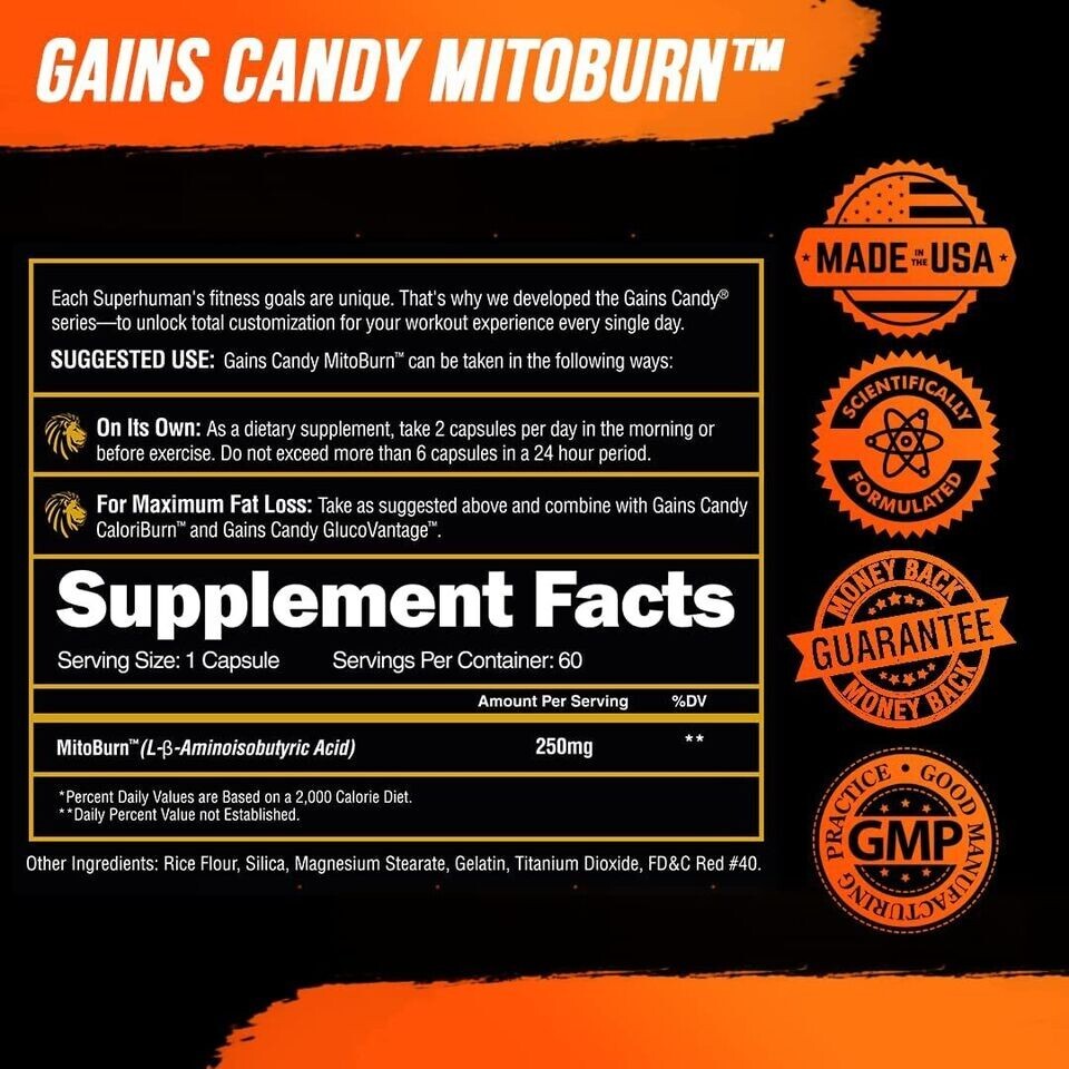 Alpha Lion Gains Candy MitoBurn Workout & Endurance, 60 Capsules