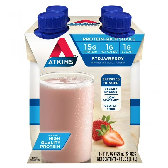 Atkins Protein Shake Strawberry Flavored, 15g Protein, Keto Friendly, 11 fl oz,