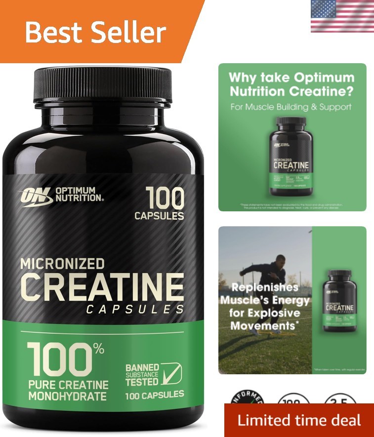 Pure Creatine Monohydrate Capsules by Optimum Nutrition – 100 Easy Swallow Pills
