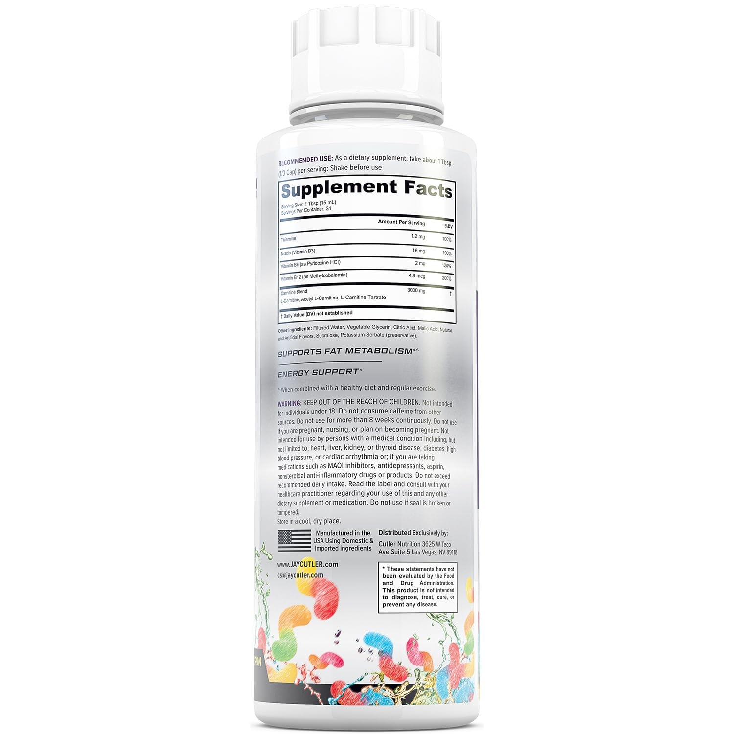 Cutler Nutrition Liquid L-Carnitine Fat Burner 16 Fl Oz (Pack of 1)