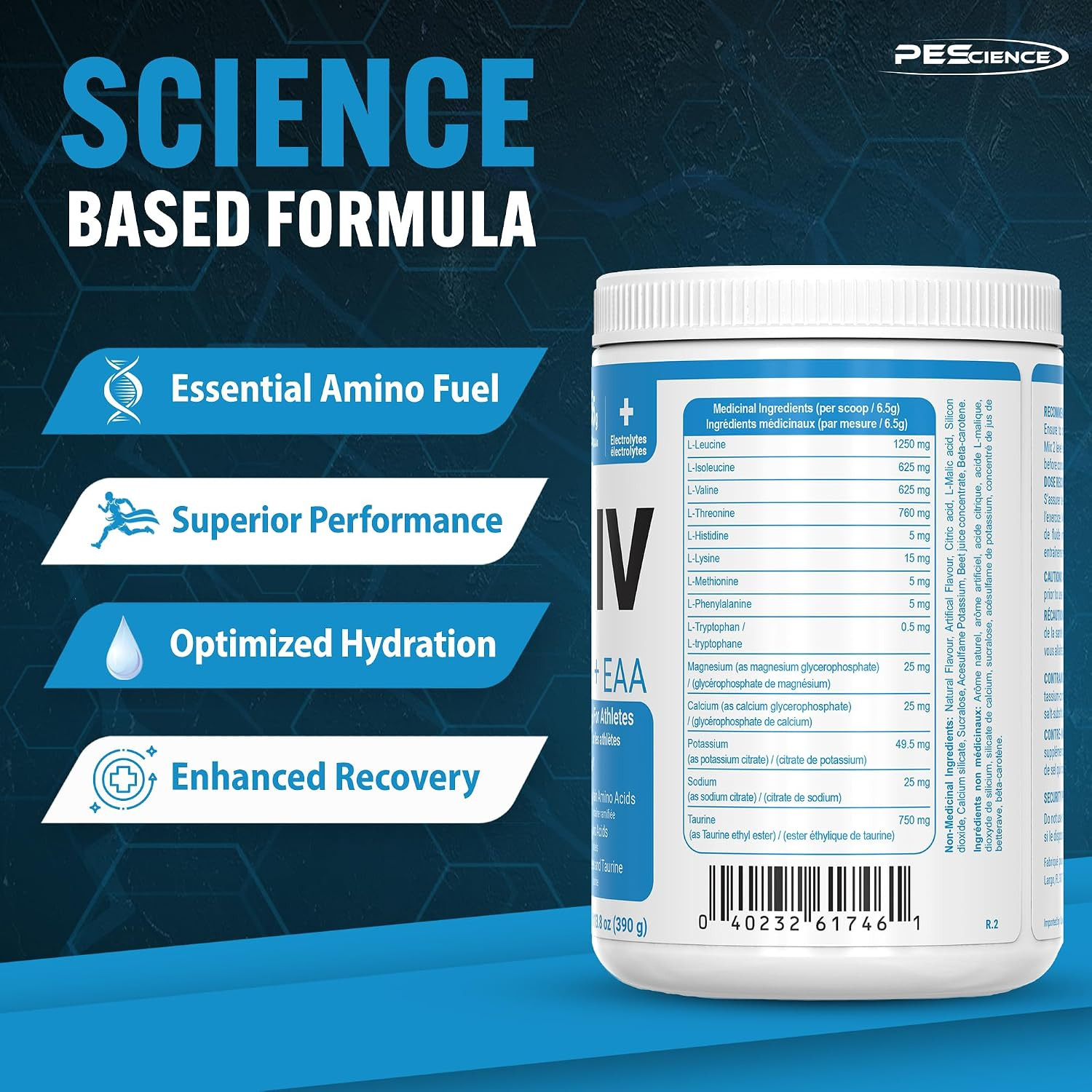 Amino IV BCAA & EAA Powder, Essential Amino Acids, Taurine, Electrolytes for Hyd