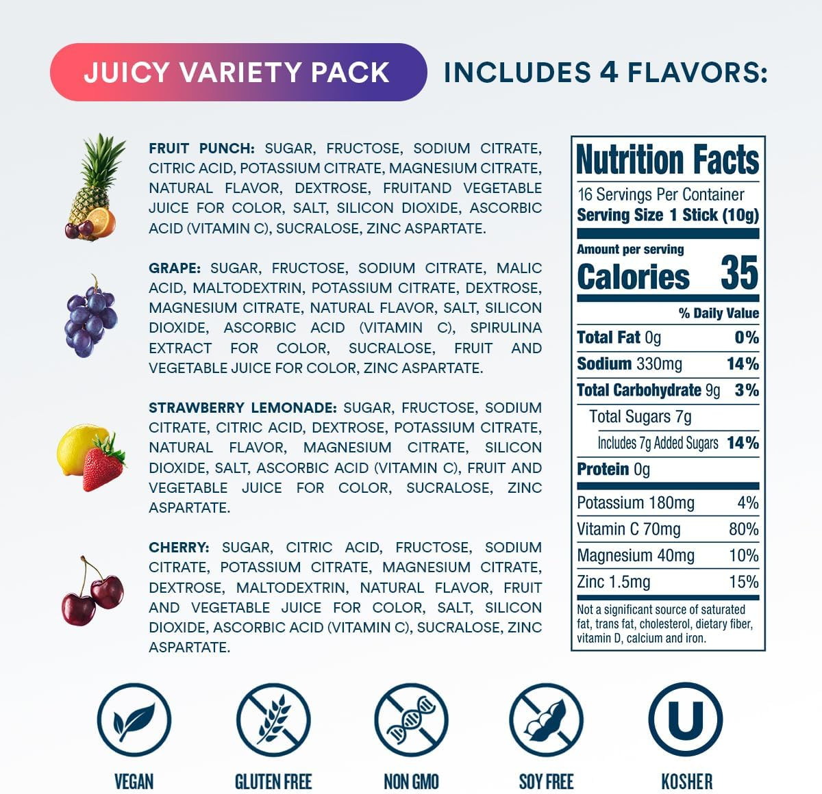 Electrolyte Hydration Drink Mix 16 Servings Fast Hydration Variety Pac