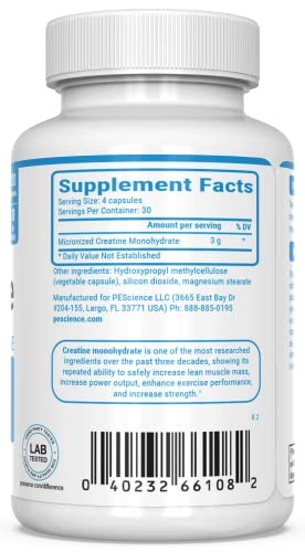 Creatine Monohydrate Capsules 3g 120 Count Muscle Growth Strength