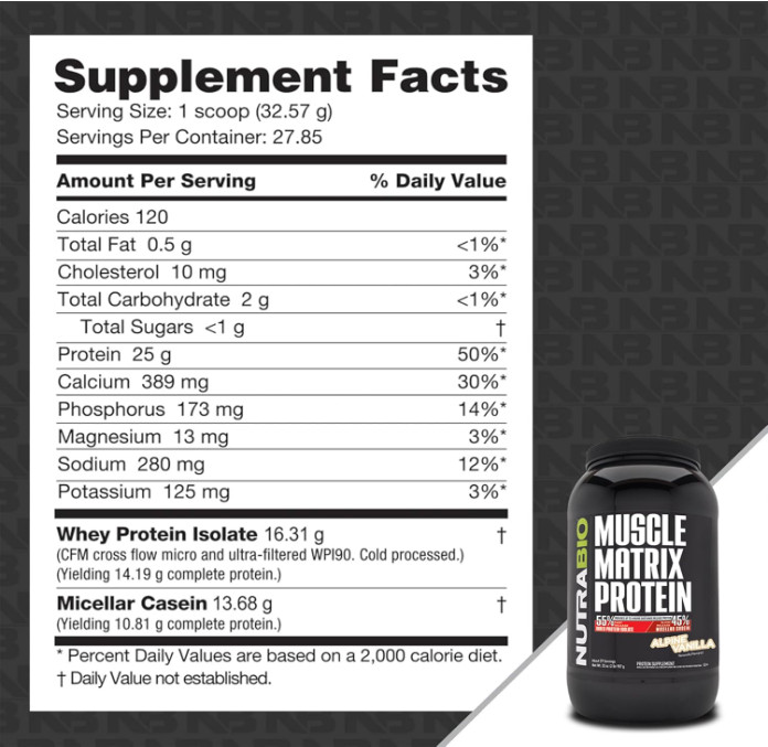 NutraBio Muscle Matrix Protein Powder, Vanilla, 2 lb, 28 Servings