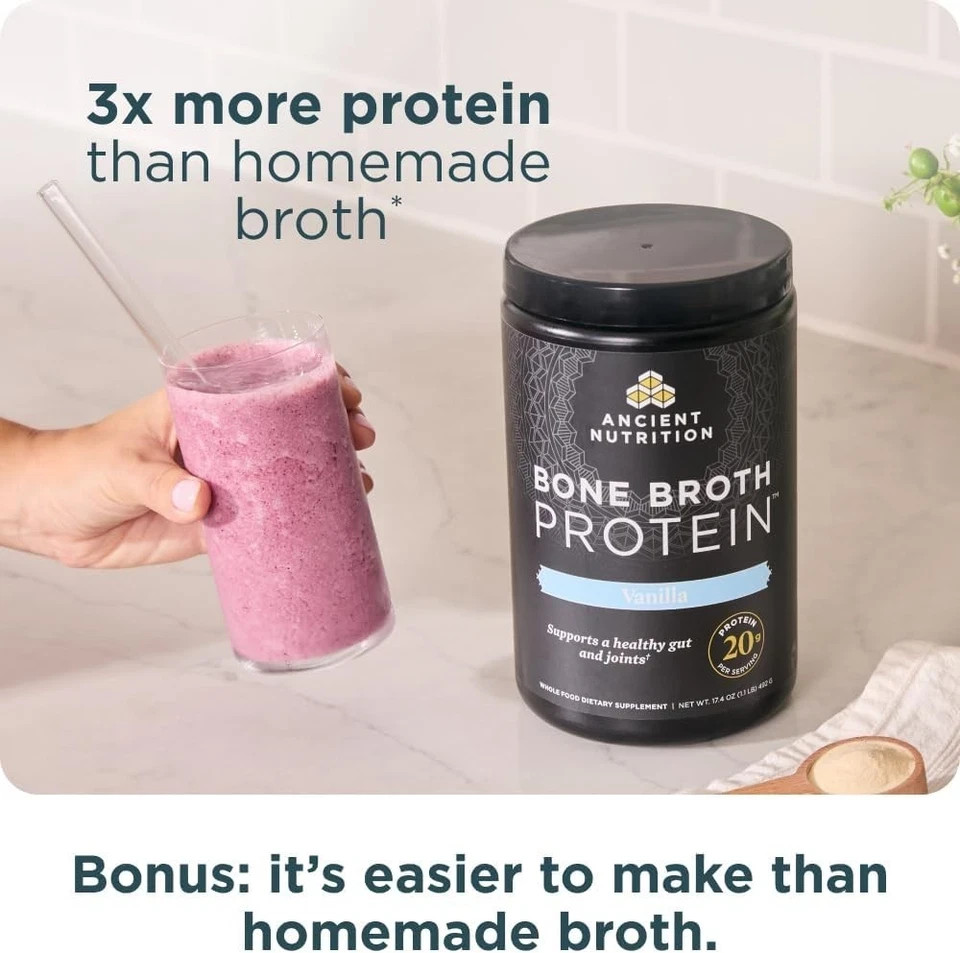 2 Packs Ancient Nutrition Bone Broth Protein Vanilla 492 g / 1.1 lb / 17.4 oz