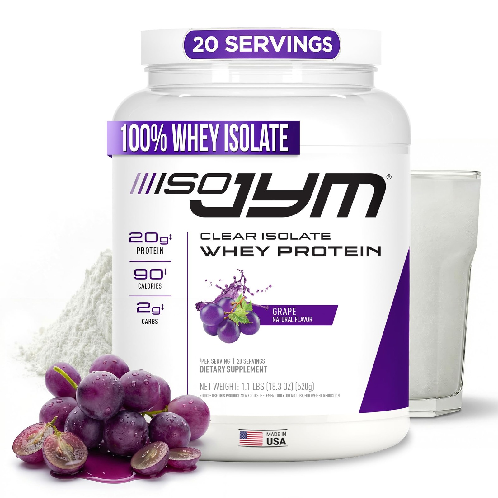 Jym Supplement Science Iso Jym Grape 90 Calories 100 Whey Protein Isolate Zero