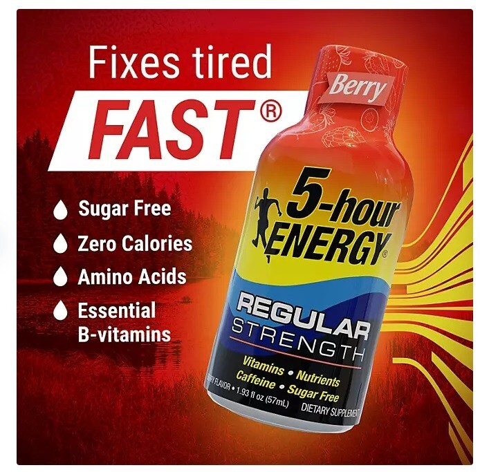 5 Bottles – 5-Hour Energy Regular Strength Shot, Berry, 1.93 fl oz