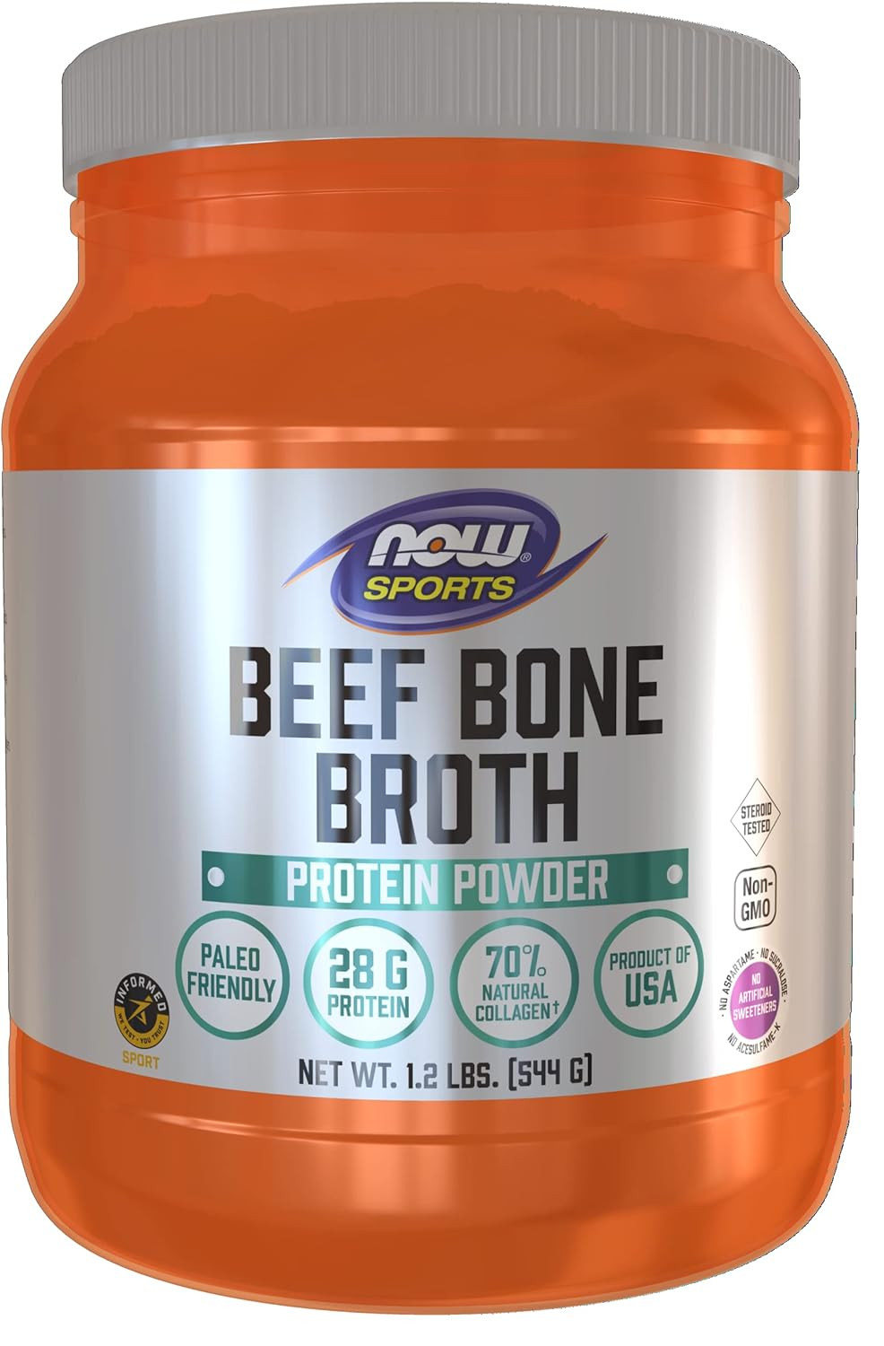 NOW Sports Beef Bone Broth Protein Powder, Premium-Quality Extract , 1.2-Pound