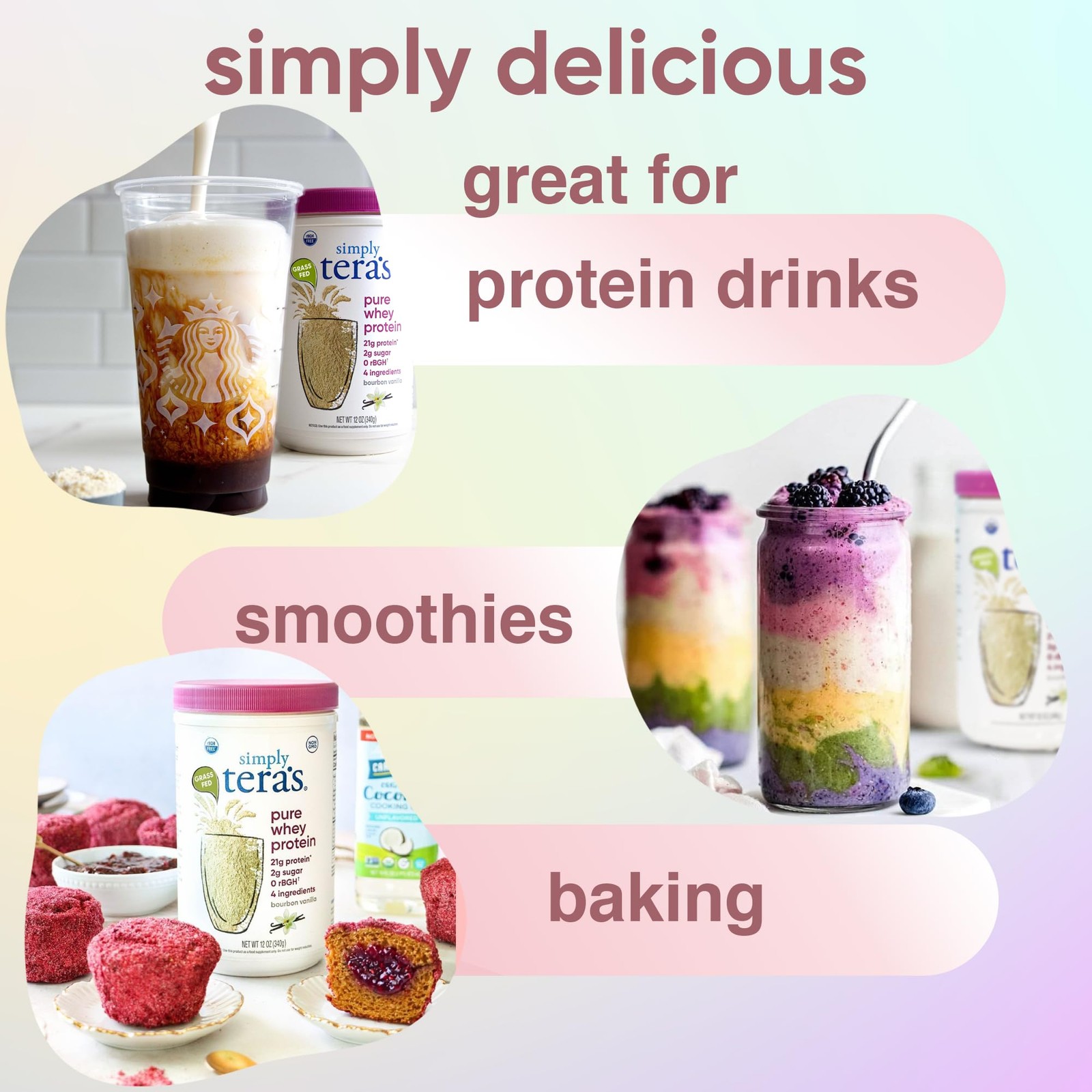 Simply tera’s Pure Whey Protein Powder Bourbon Vanilla Soy-Free 24 Oz