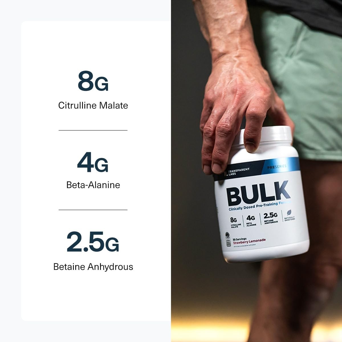 Bulk Pre Workout Powder – Naturally Sweetened Muscle Building Formula – 30 Servi