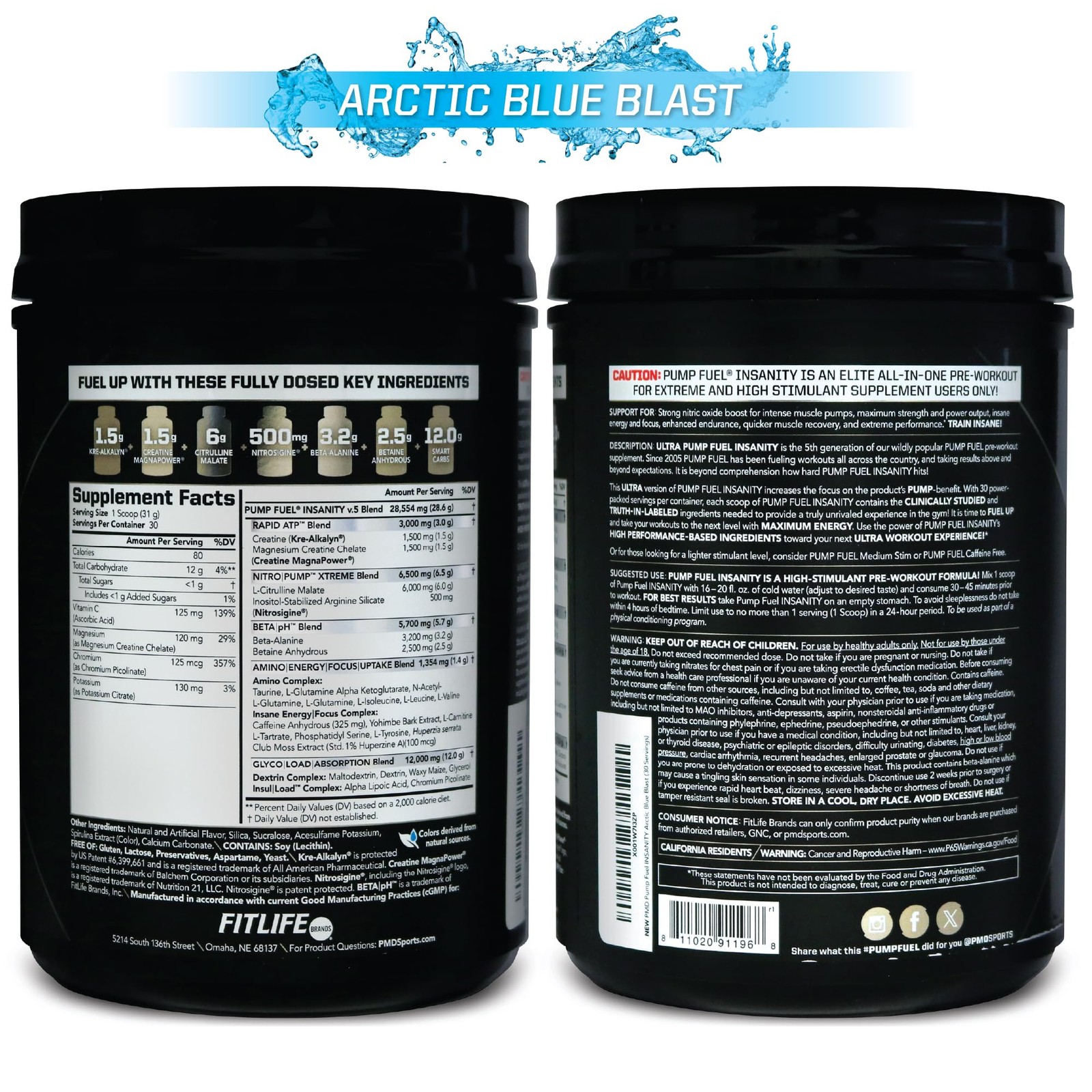 PMD Sports Pump Fuel Ultra 2.05 Pound (Pack of 1), Arctic Blue Blast
