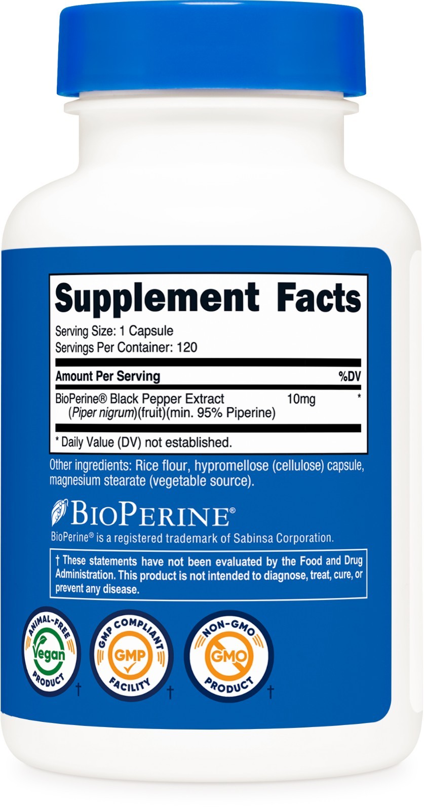 Nutricost Bioperine (Black Pepper Extract), 10mg Per Serving, 120 Capsules