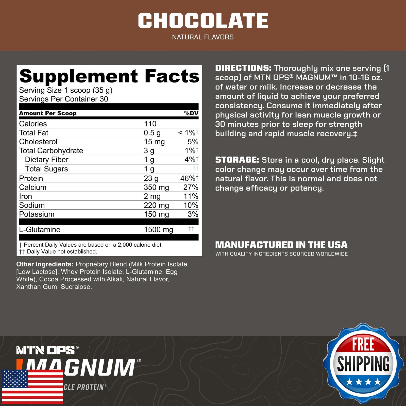 MTN OPS Magnum Chocolate Protein Powder, 23g of Whey Isolate Protein and Milk