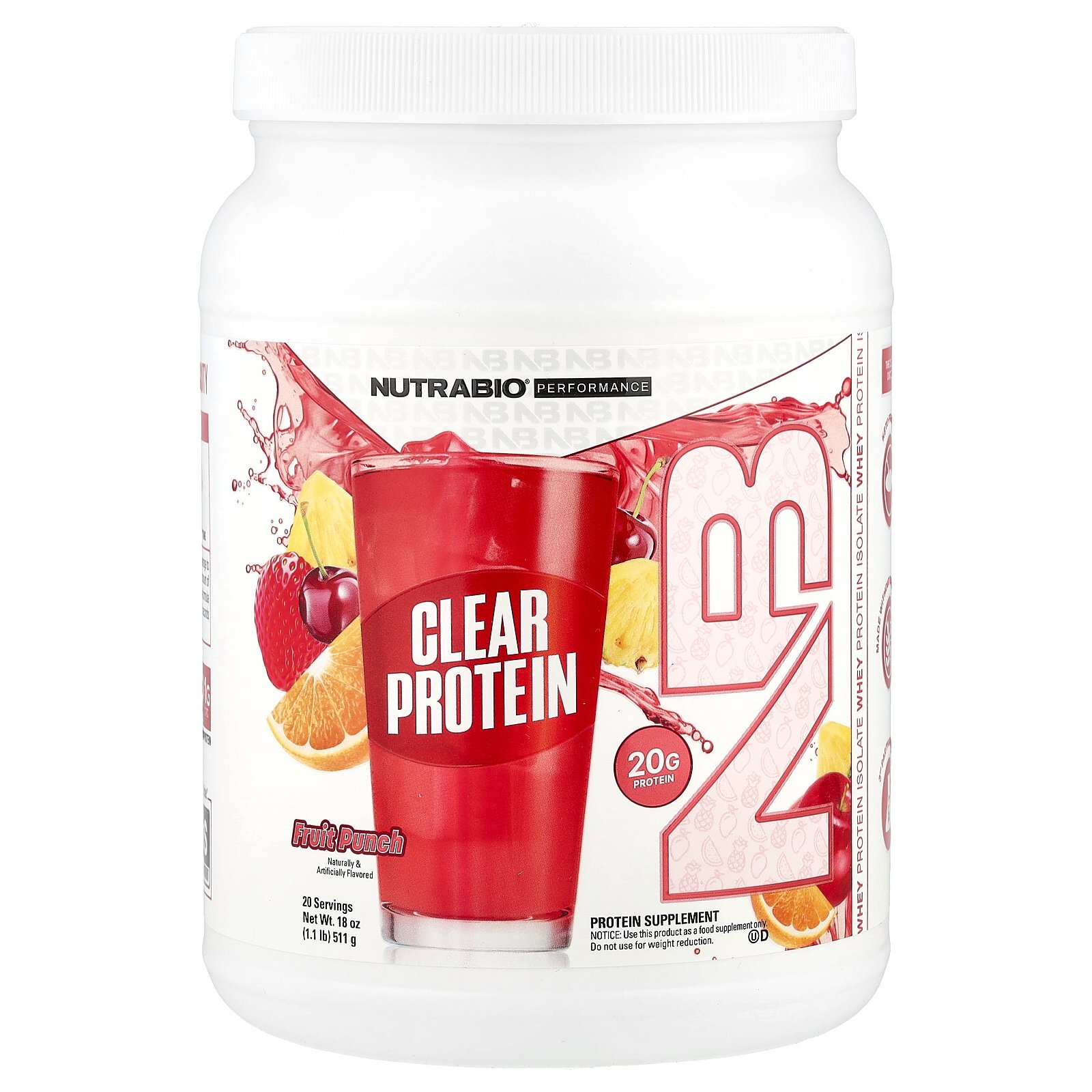 Clear Protein Powder, Whey Protein Isolate, Fruit Punch, 1.1 lb (511 g)
