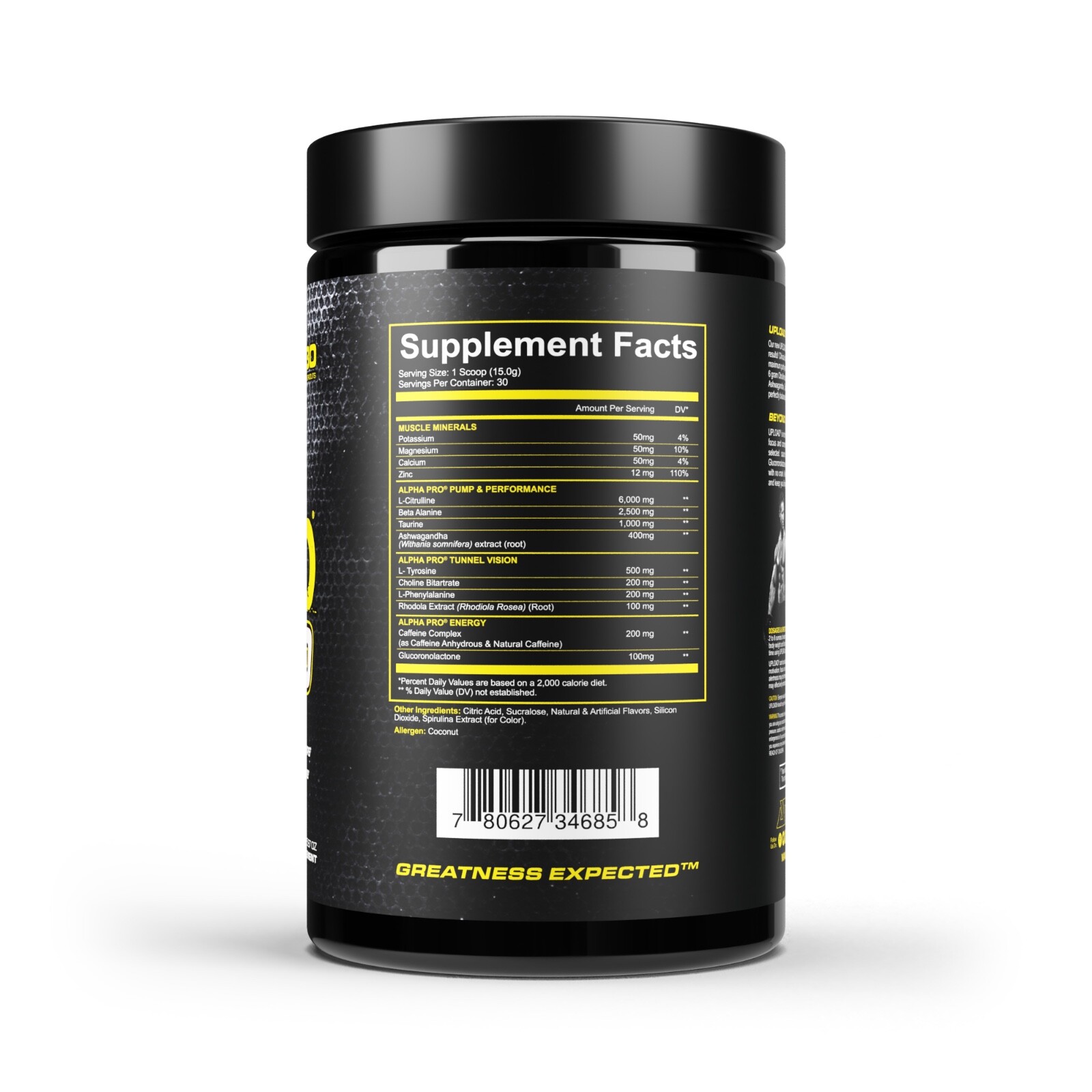 Pre Workout UPLOAD 2.0 Pump Citrulline Nitric Oxide Boost Ashwaghanda ALPHA PRO