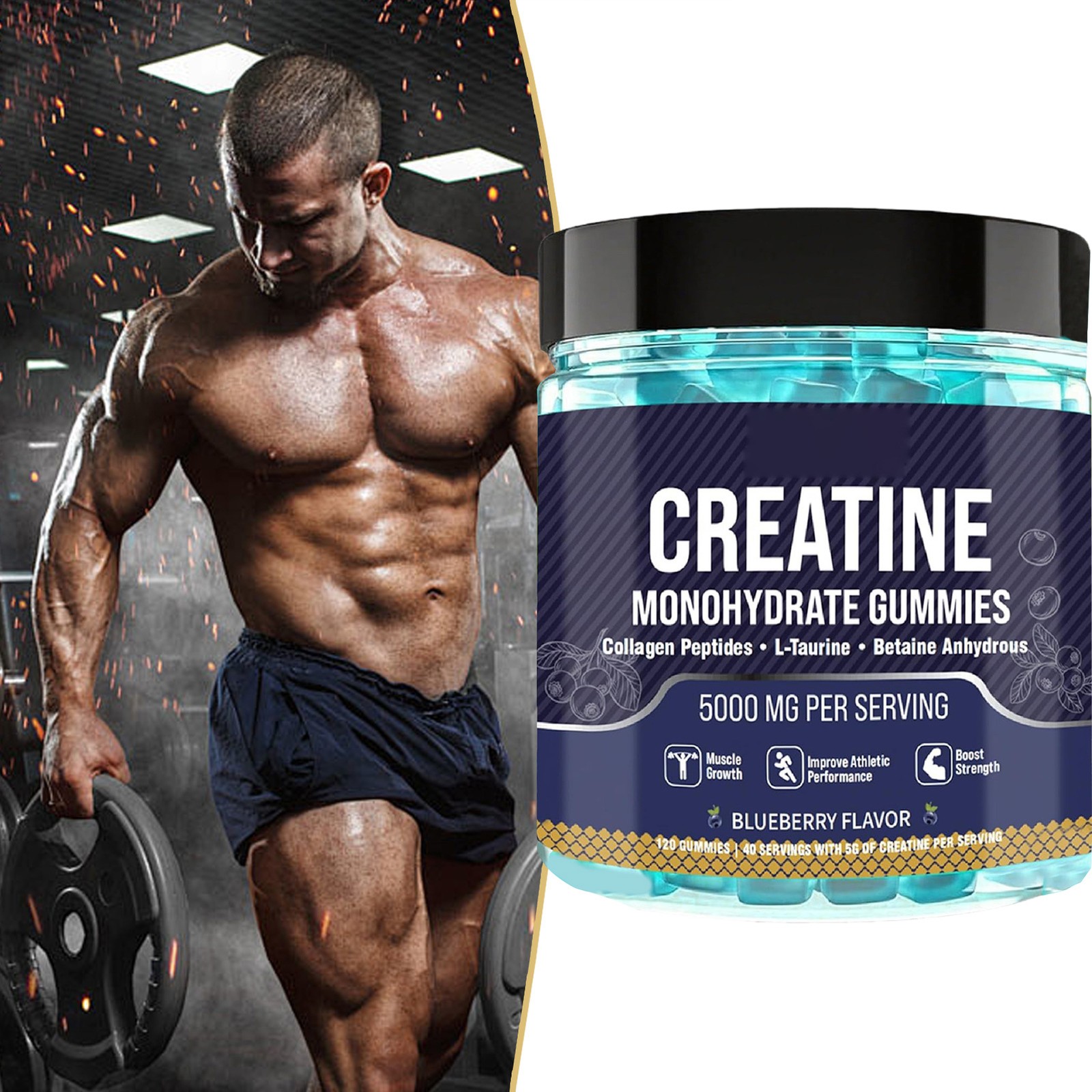 Premium Creatine Monohydrate – Gummies 120 Gummies – 5000mg – Muscle Strength An
