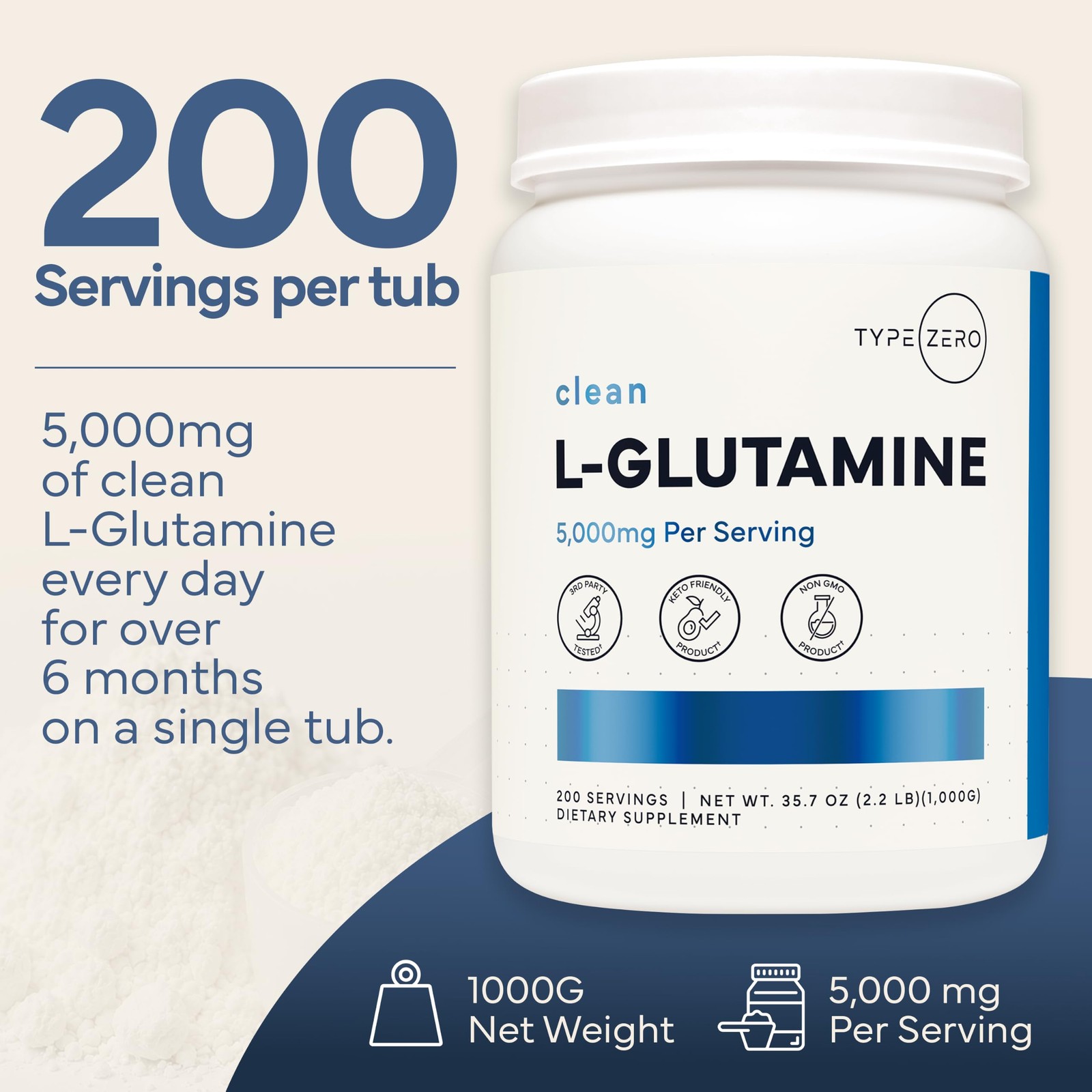 5X Strength L Glutamine Powder (5000mg | 1KG) 6-Month Supply Pure L-Glutamine Su
