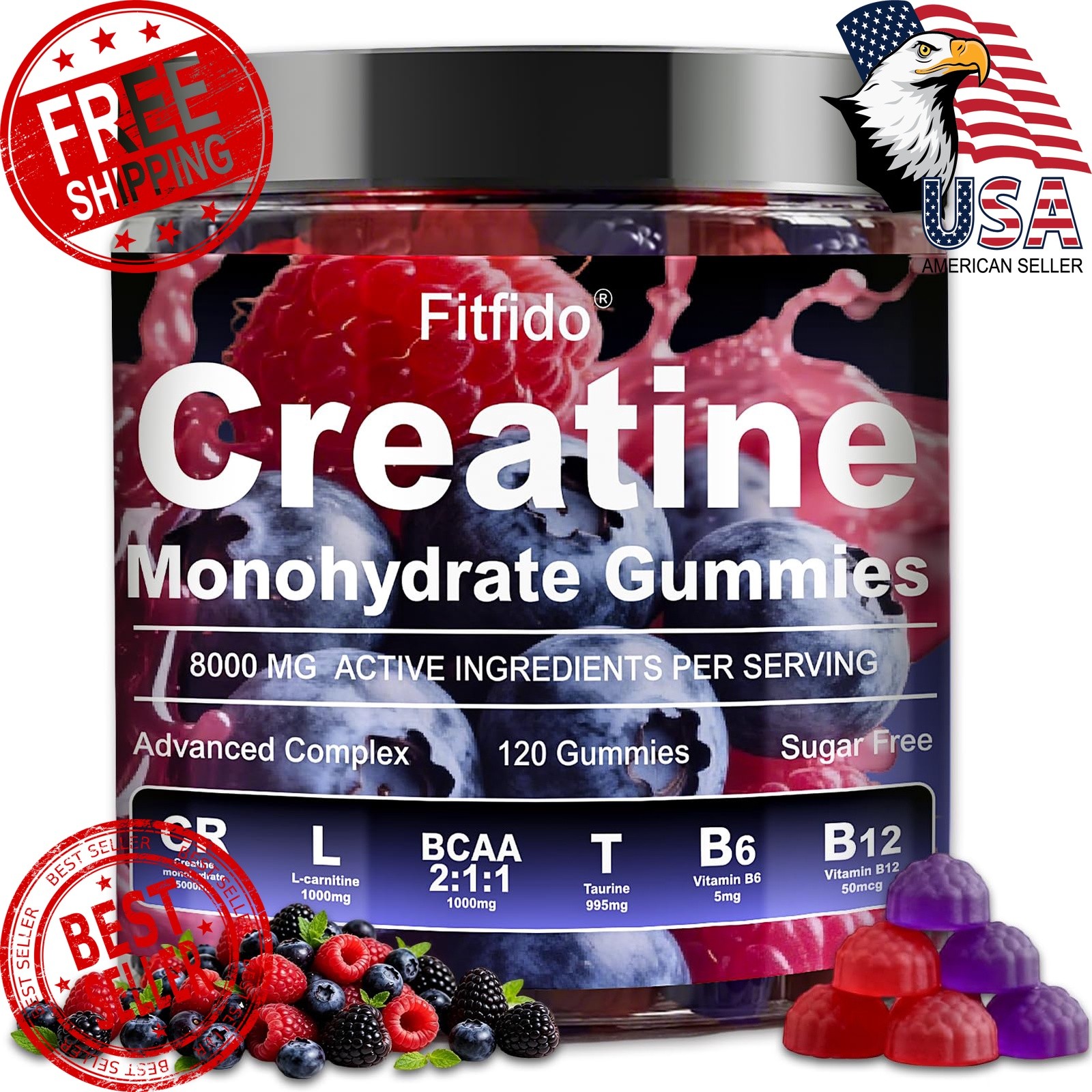 Fitfido Creatine Monohydrate Gummies 120 Count