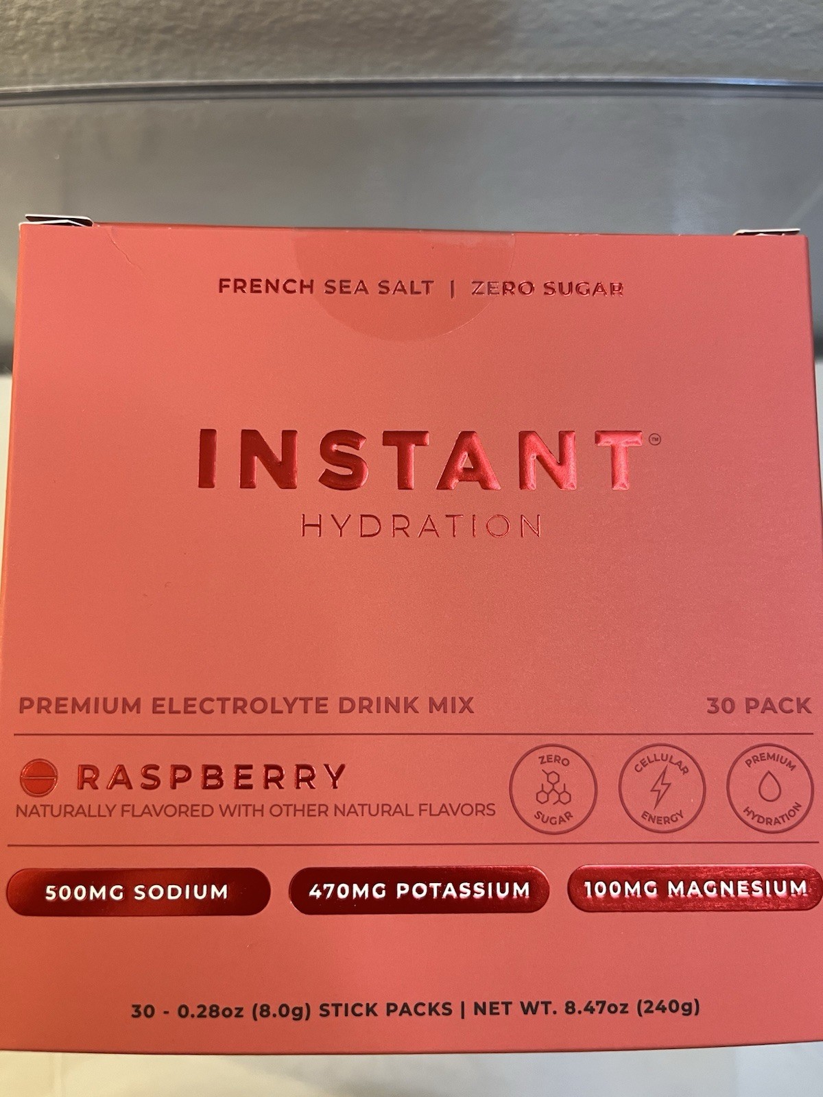 Instant Hydration Electrolyte Drink Mix Raspberry 30 Stick Packs French Sea Salt
