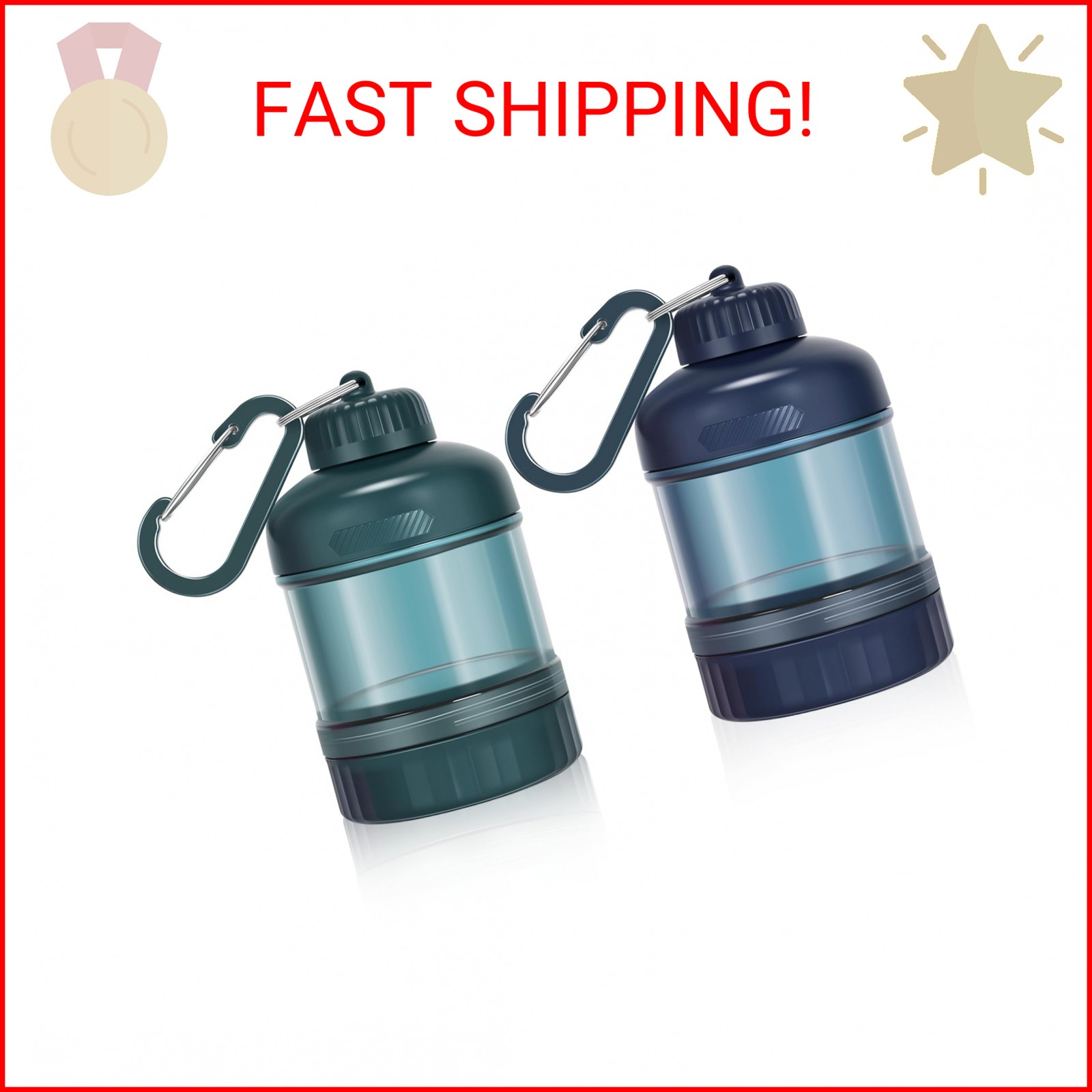 BooMetCheer 2 Pack Protein Powder Container to Go with Keychain & Keyring, Large