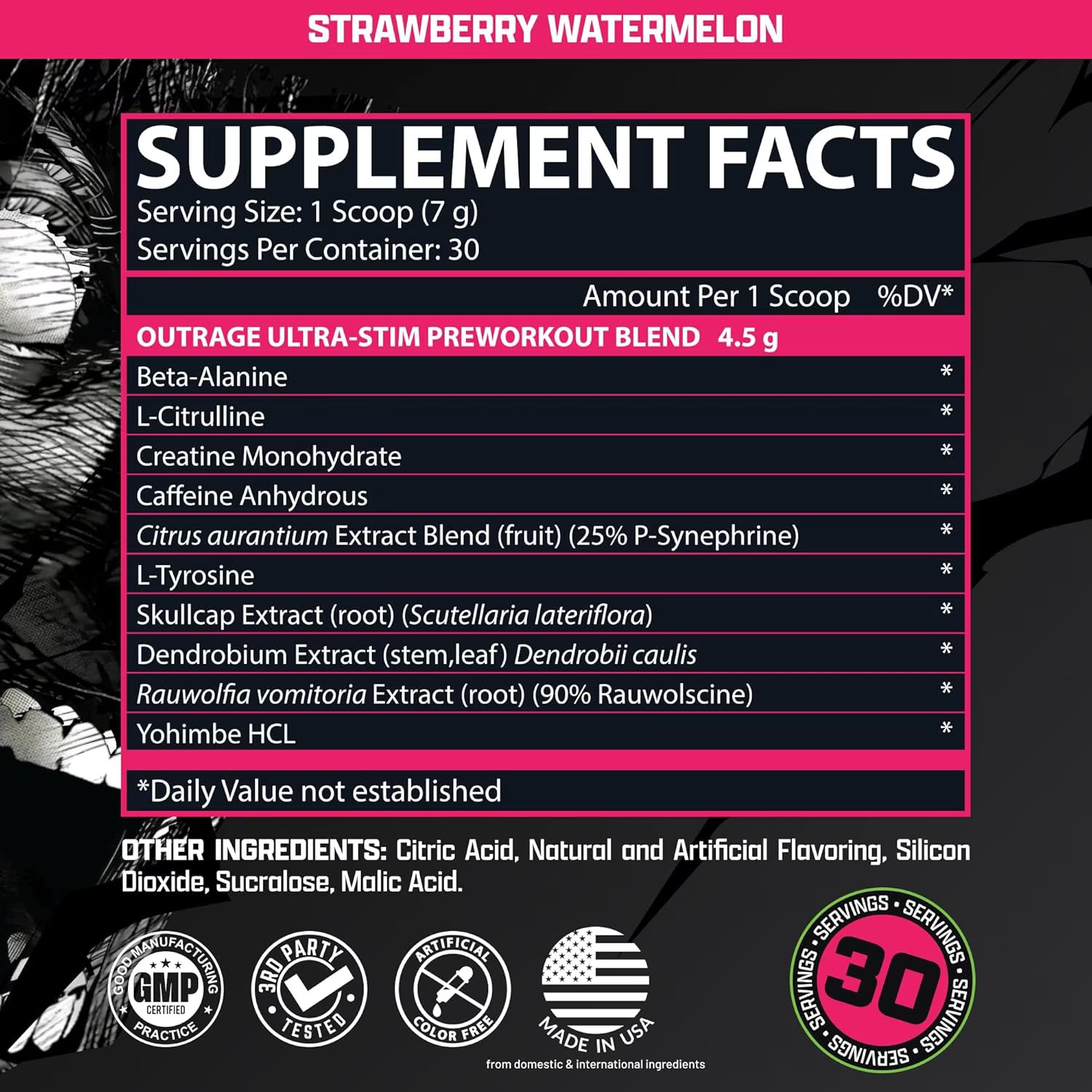 Nutrex Research OUTRAGE Strawberry Watermelon High Intensity Pre Workout Powder