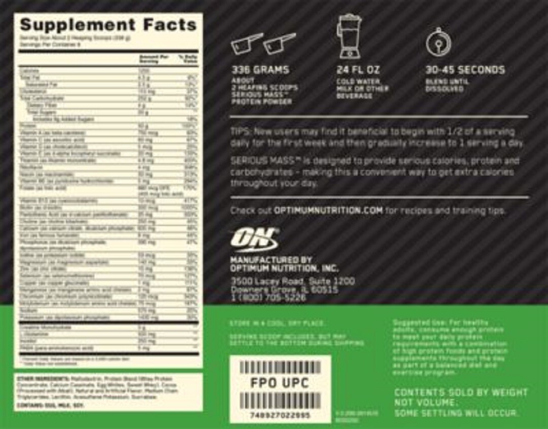 SERIOUS MASS – High-Protein Weight Gain Powder – Chocolate – 6 lbs./8 Servings
