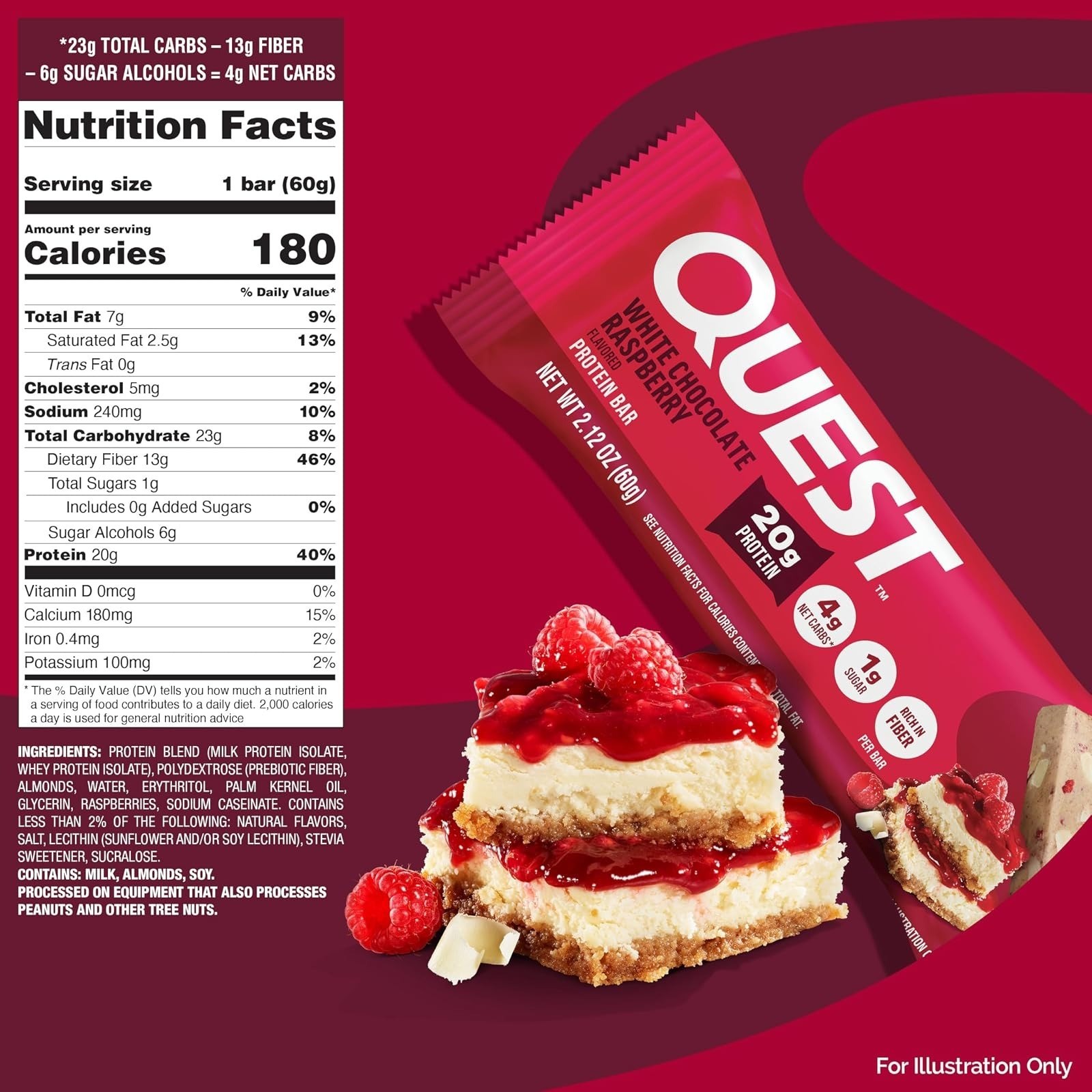 Quest Nutrition White Chocolate Raspberry Protein Bars 20g Protein 4 Count