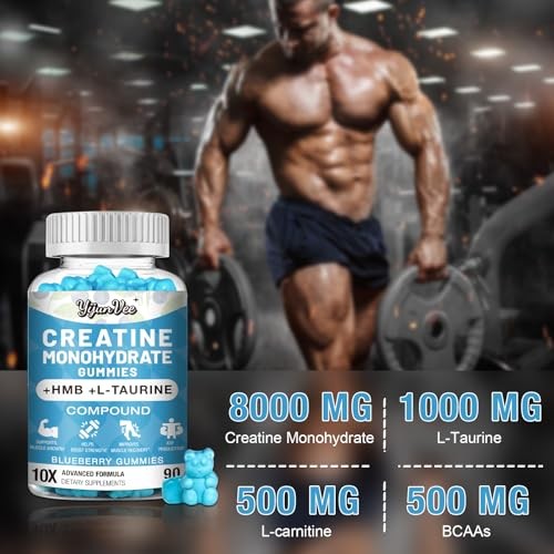 Creatine Monohydrate Gummies 8000mg BCAA Taurine 180 Count