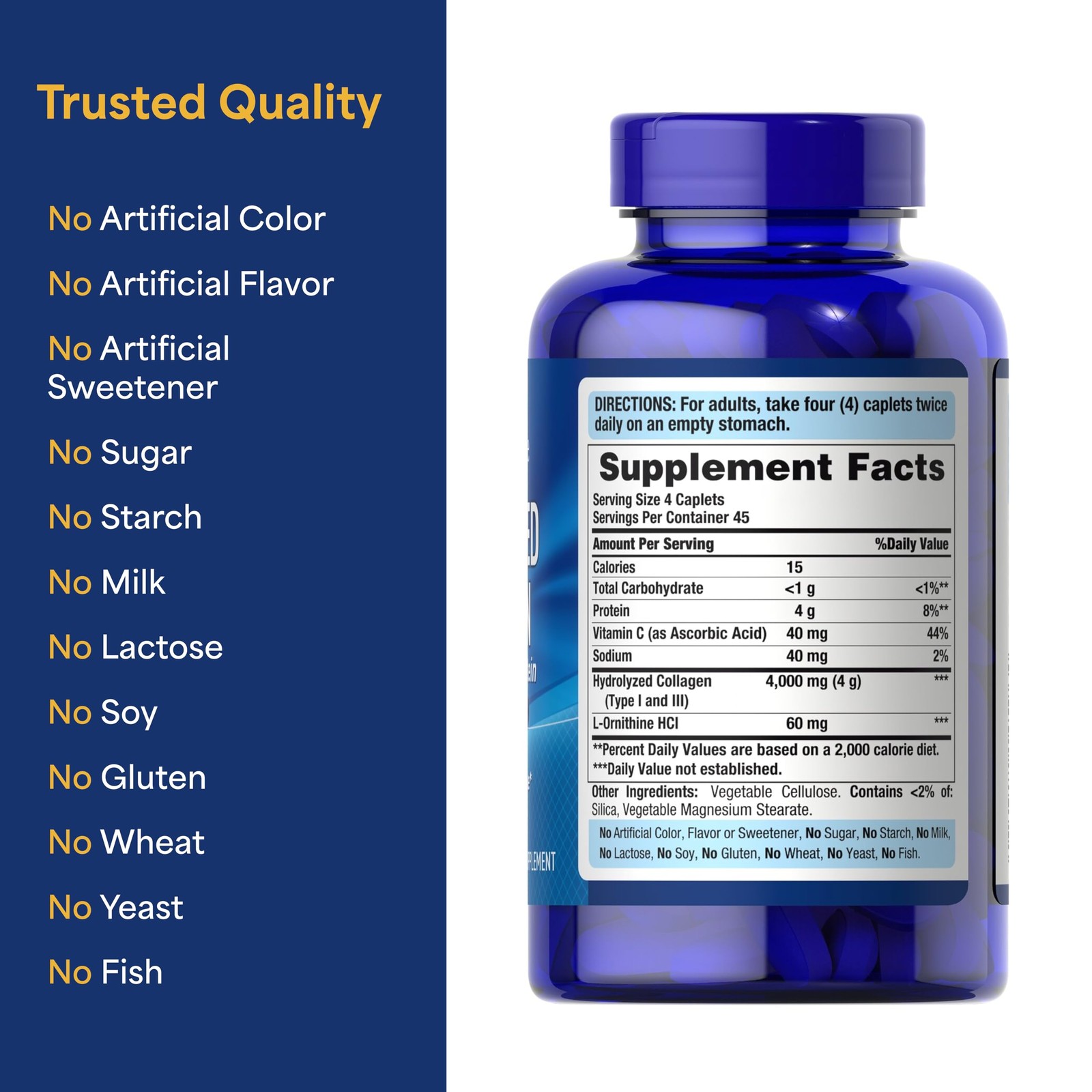 Puritan’s Pride Hydrolyzed Collagen 180 Count (Pack of 1), White