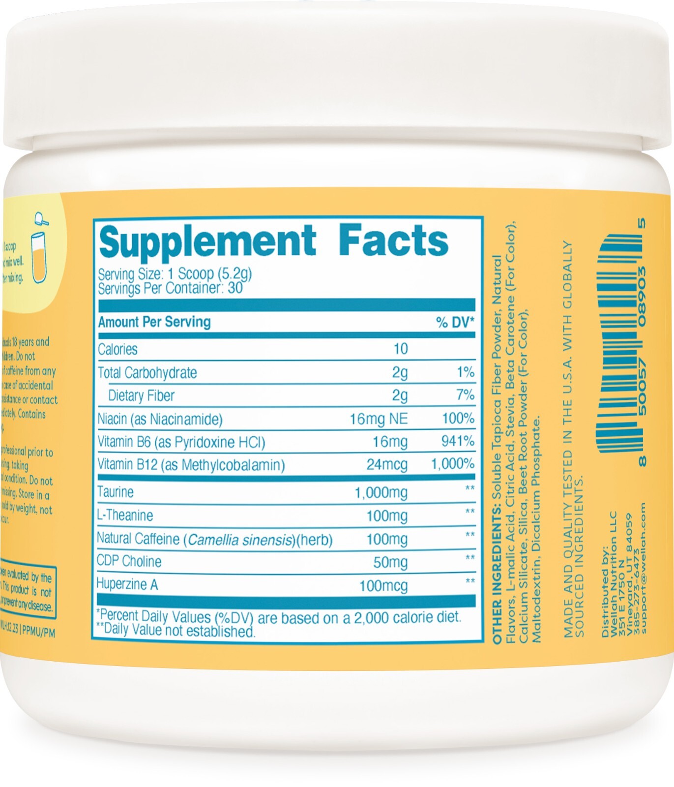 Wellah Perfect Pick-Me-Up (Peach Mango) 30 Servings – Energy Boost Drink Mix