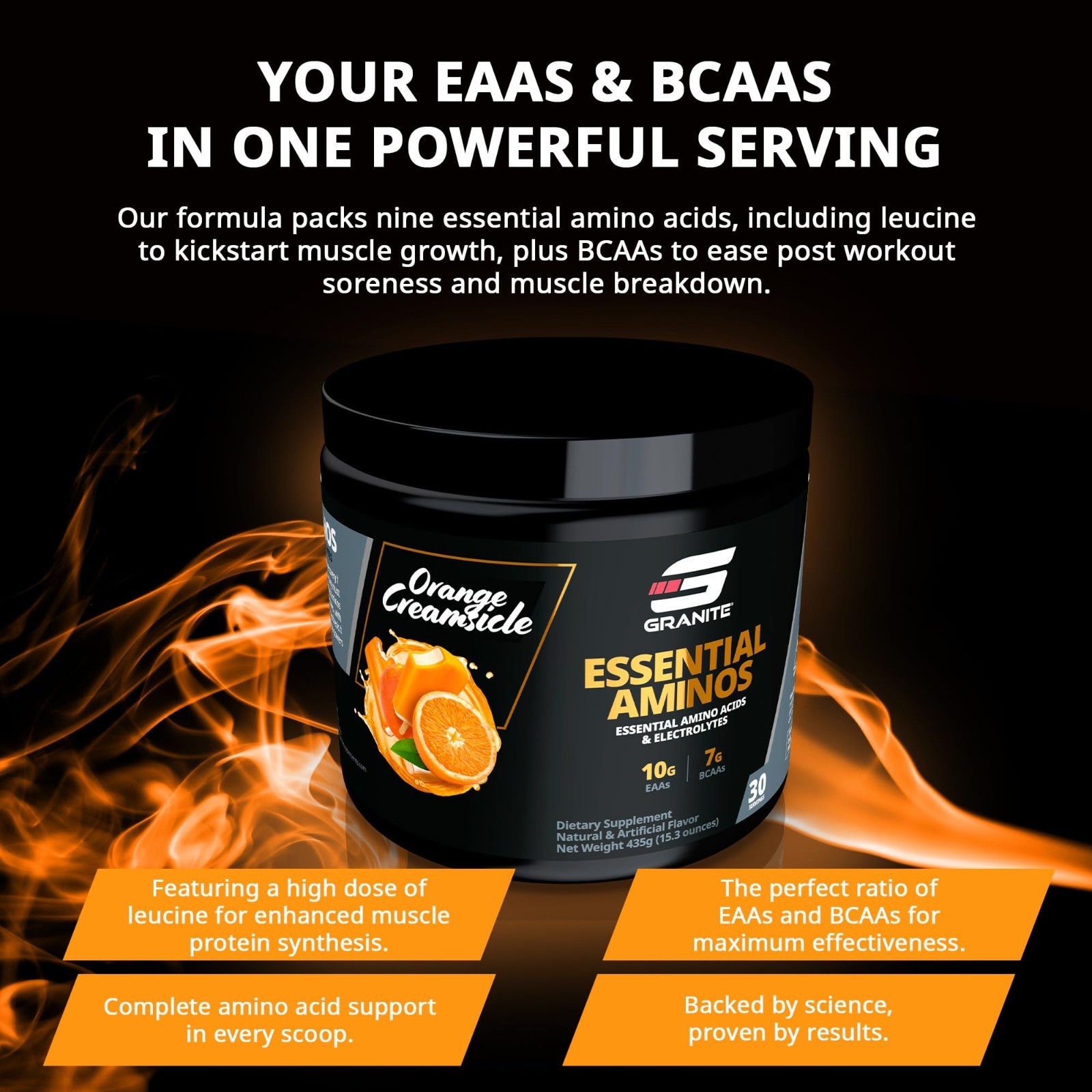 Amino Acids Powder for Muscle Recovery & Growth – 10g EAAs, 7g BCAAs, 448g