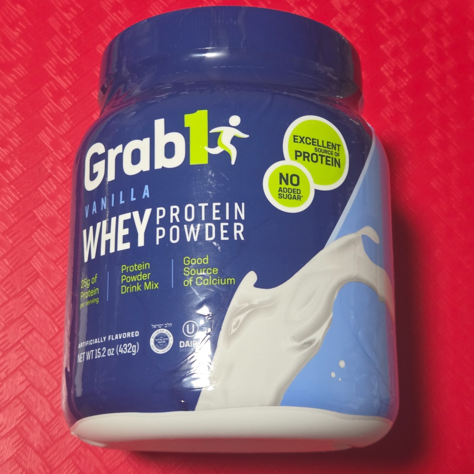 Sealed Grab1 Whey Protein Powder Vanilla Flavor Kosher Certified 15.2oz No Sugar