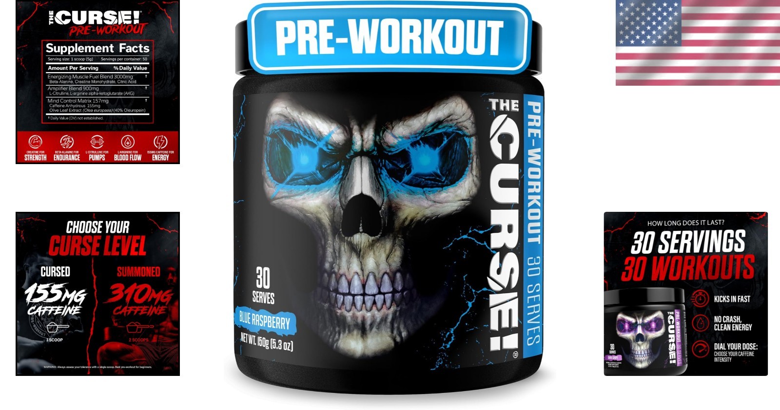 Extreme Energy Pre Workout Powder with Creatine – 30 Servings of Blue Raspberry