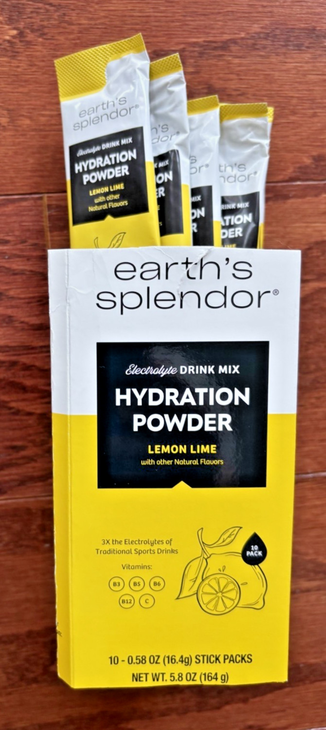 Earth’s Splendor Electrolyte Hydration Powder Drink MIx Lemon Lime 9 Packets New