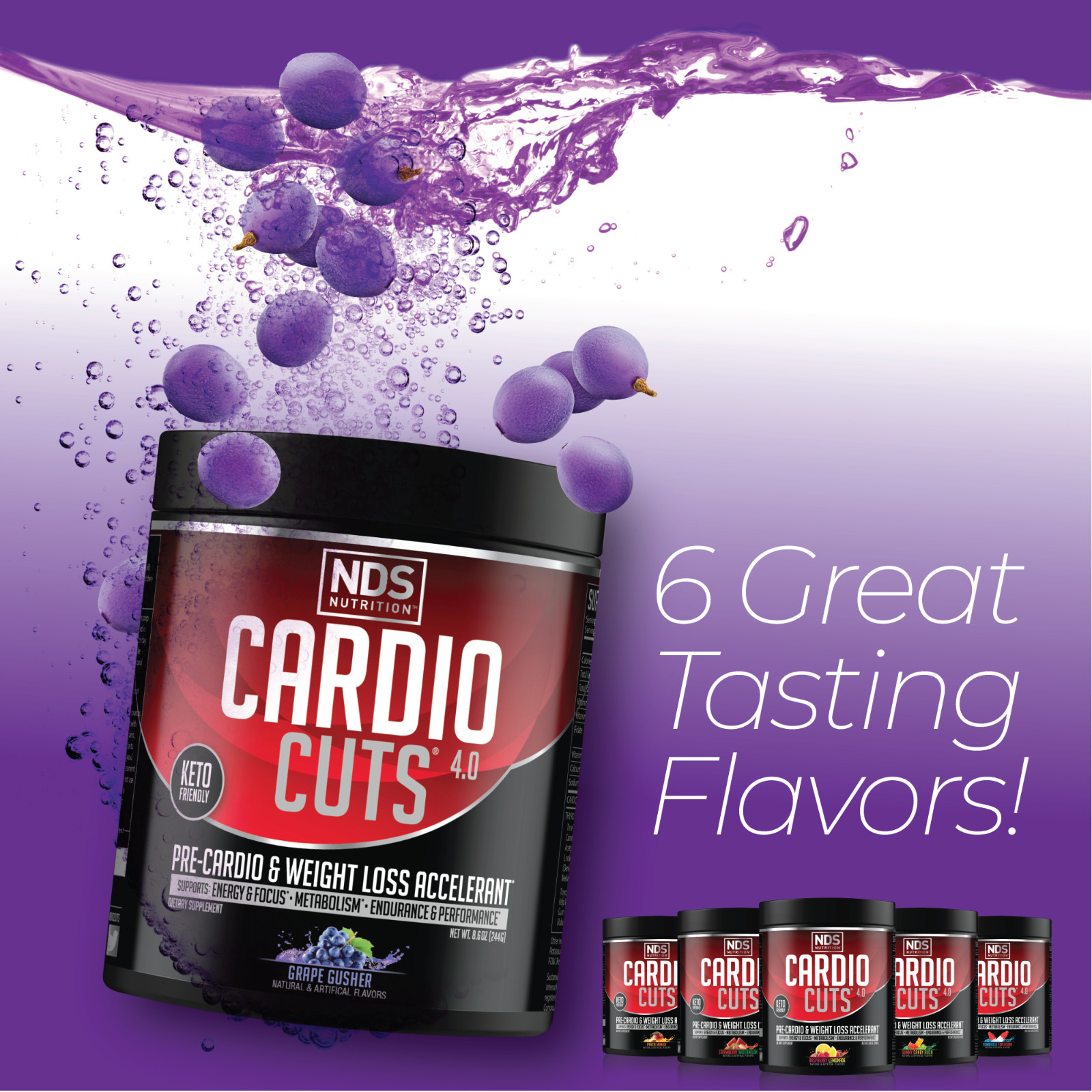 CARDIO CUTS 4.0 – Pre-Cardio – Weight Loss – Drink Mix – Grape (40 Servings)