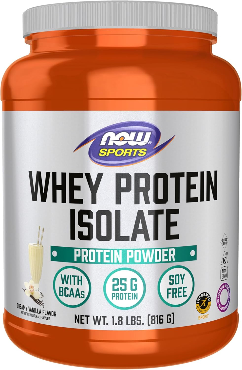 NOW Foods Sports Nutrition, Whey Protein Isolate, 25 G with Bcaas, Creamy Vanill