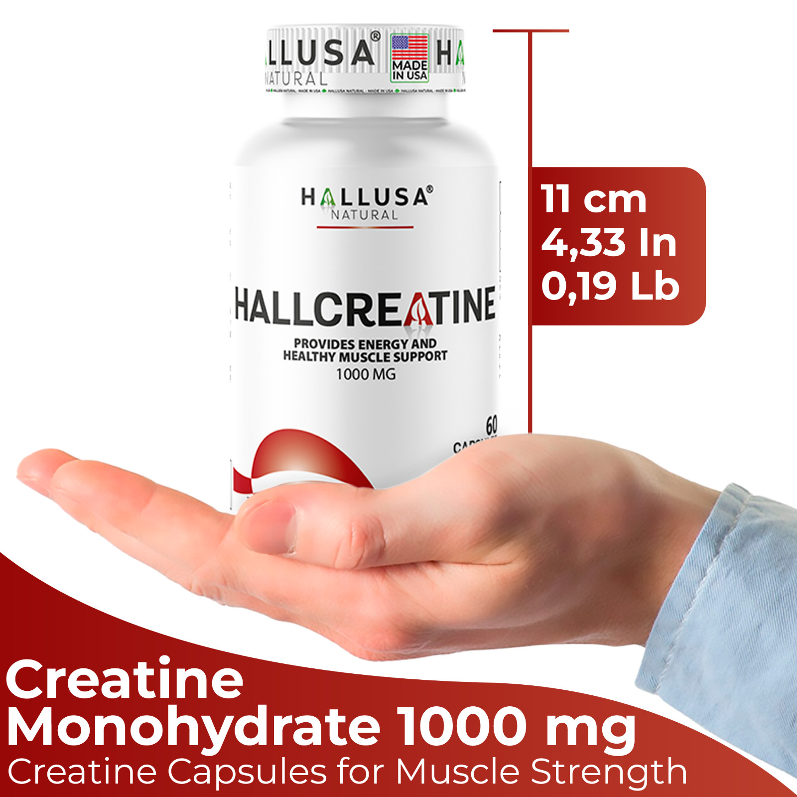CREATINE Monohydrate – Muscle Growth – Strength, Performance & Recovery – 60 Cap