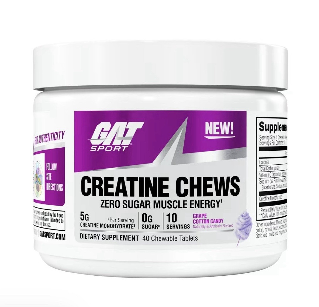 GAT Sport Creatine Chews Zero Sugar Grape Cotton Candy 5g 40 Tablets