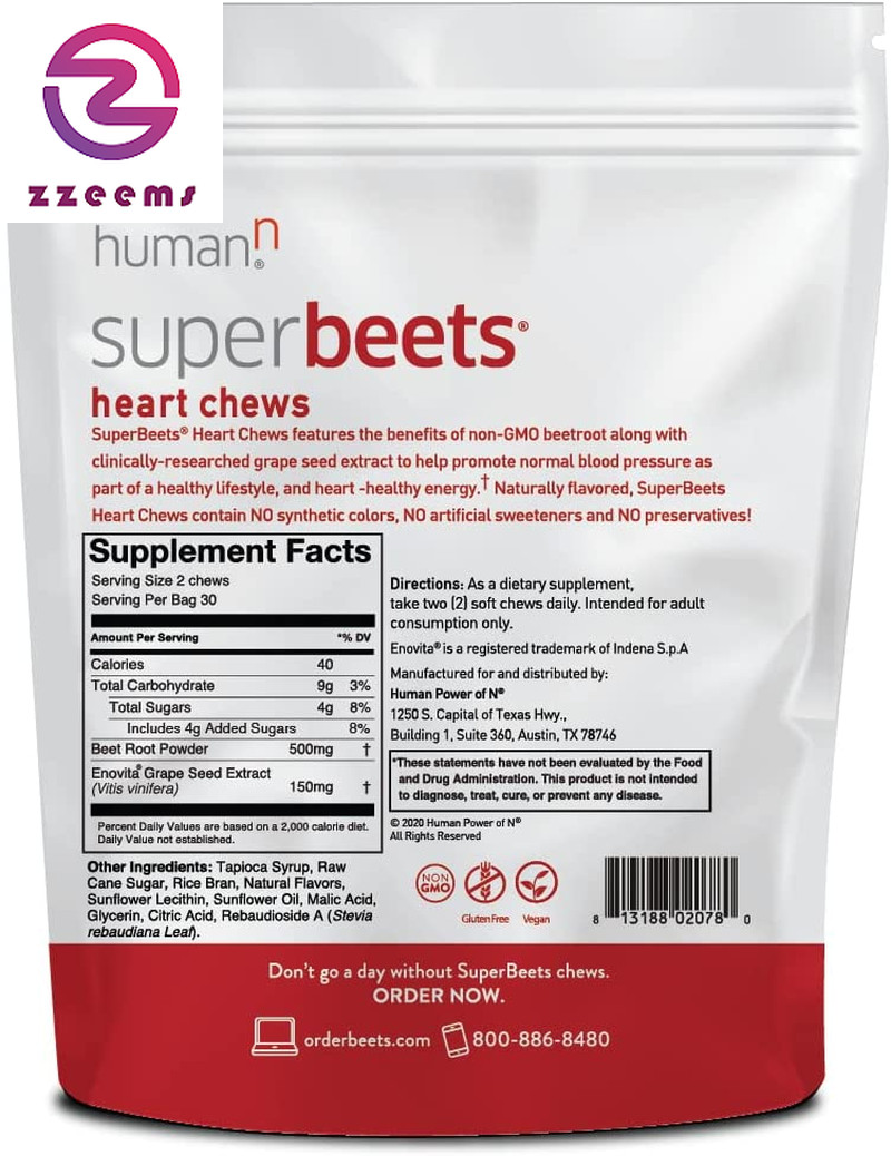 Superbeets Heart Chews – Nitric Oxide Production and Blood Pressure Support – Gr