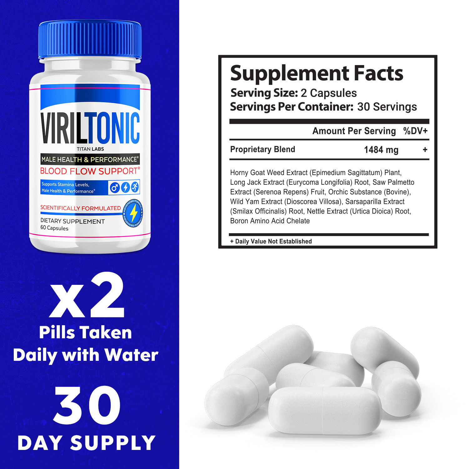 Viriltonic for Male, Viril Tonic Advanced Formula Men Support (180 Capsules)