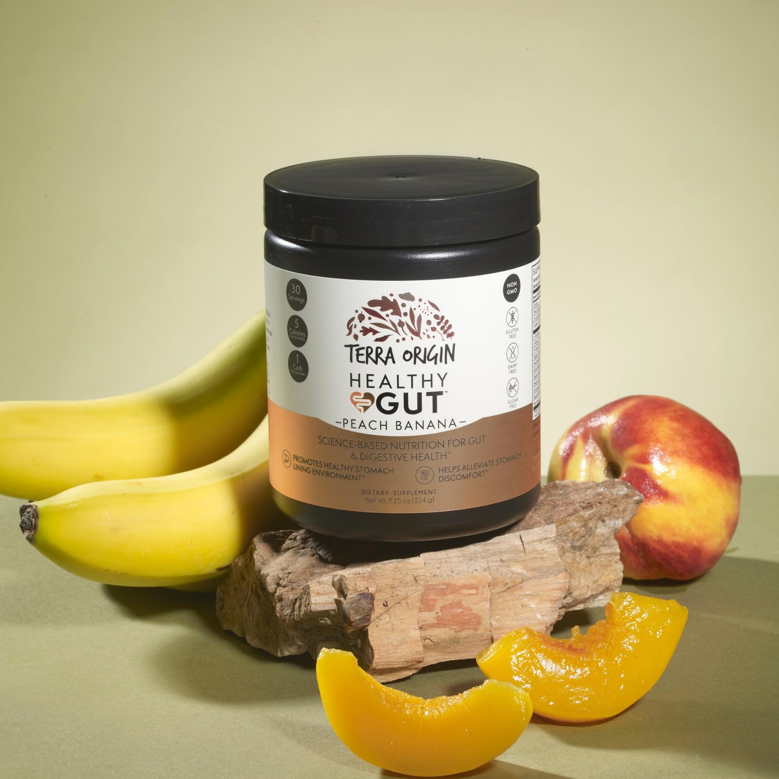 TERRA ORIGIN Healthy Gut Peach Banana | 30-Servings with L-Glutamine, Zinc, G…
