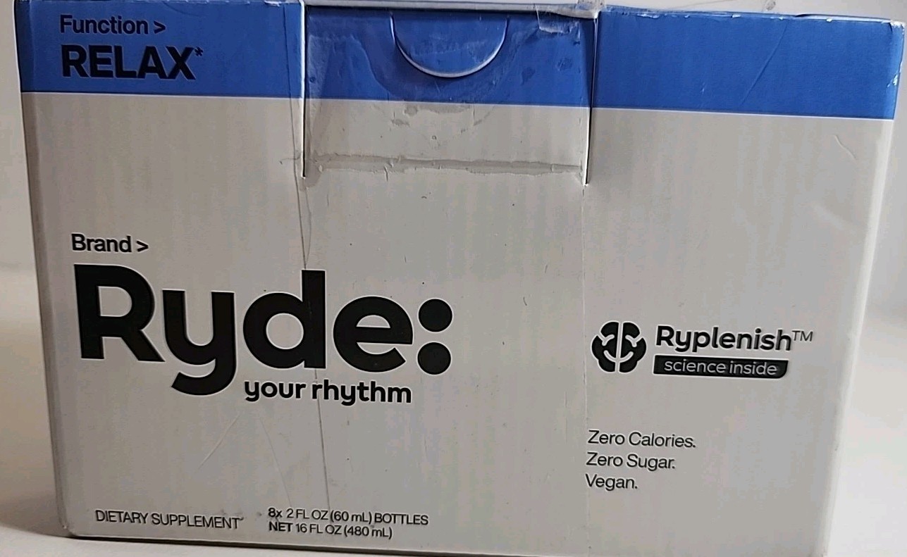 Ryde: Relax Shot | Raspberry Flavor | Lemon Balm, 2 Fl Oz (Pack of 8) BB 3/25