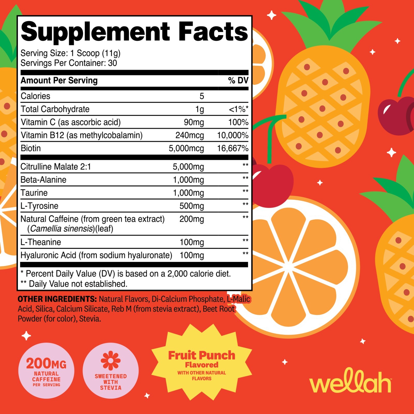 Wellah Get-Going Pre-Workout Drink Mix (Fruit Punch) – 200mg Natural Caffeine
