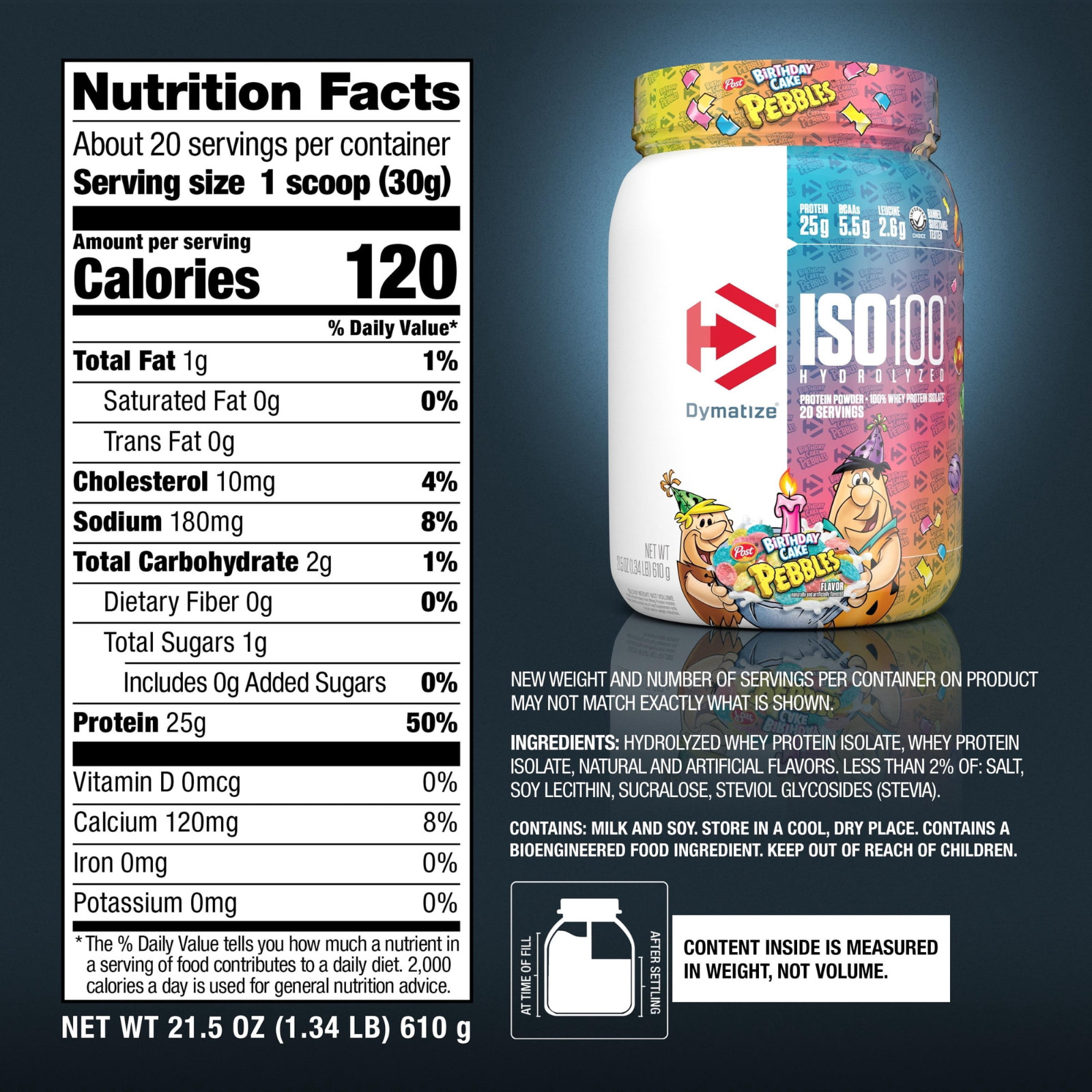 Dymatize ISO100 Whey Isolate Birthday Cake Pebbles 20 Serv (Birthday, FREESHIP)