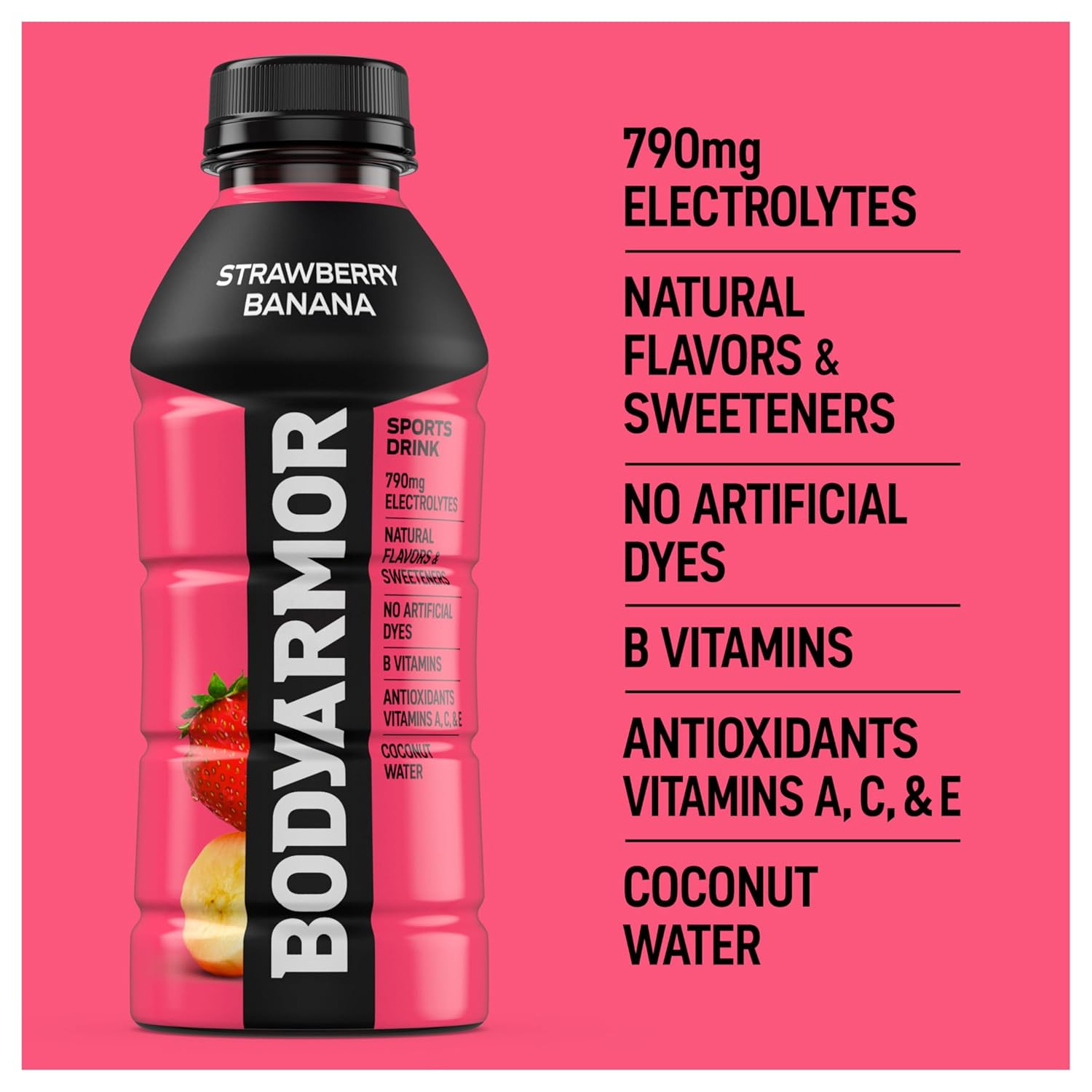 BODYARMOR Sports Drink, Strawberry Banana, Electrolyte Drink Hydration, 16 Fl Oz