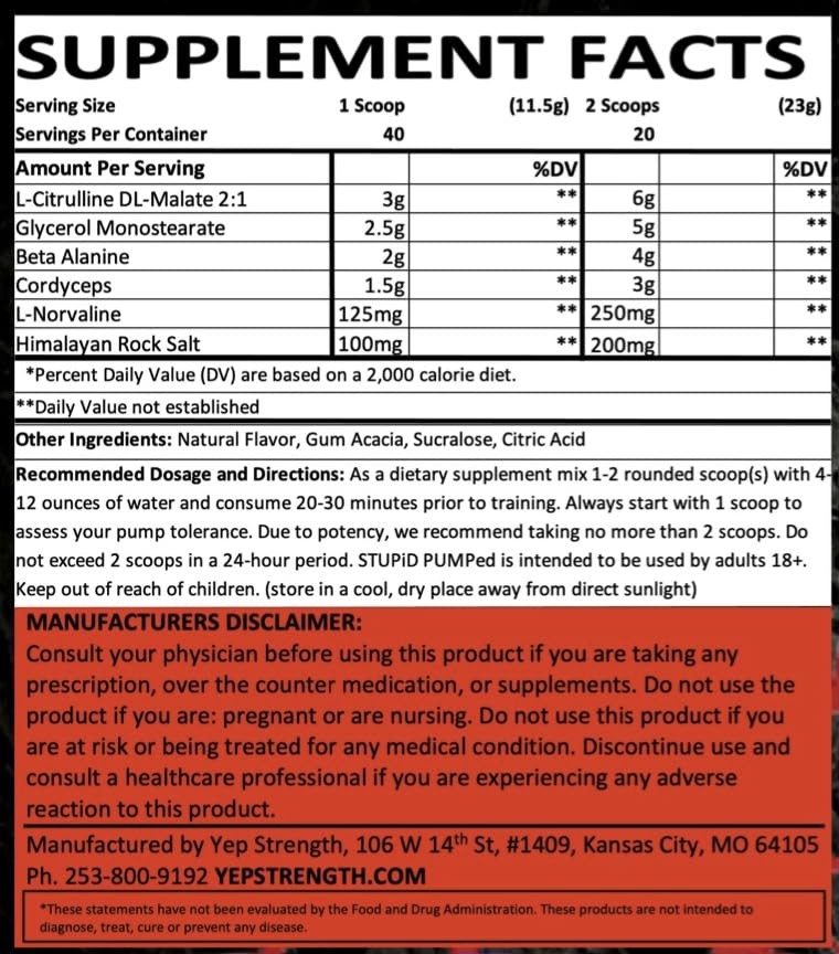 Yep Stupid Pumped – Stimulant-Free Pump with L-Citrulline DL-Malate, Glycerol