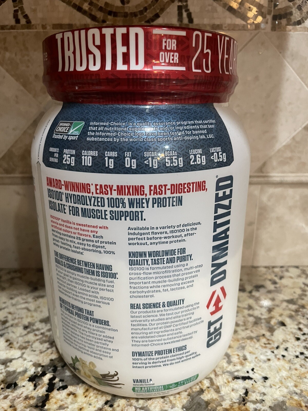 Dymatize ISO100 Hydrolyzed Whey Isolate Protein Powder, Gourmet Vanilla 1.6lb M1